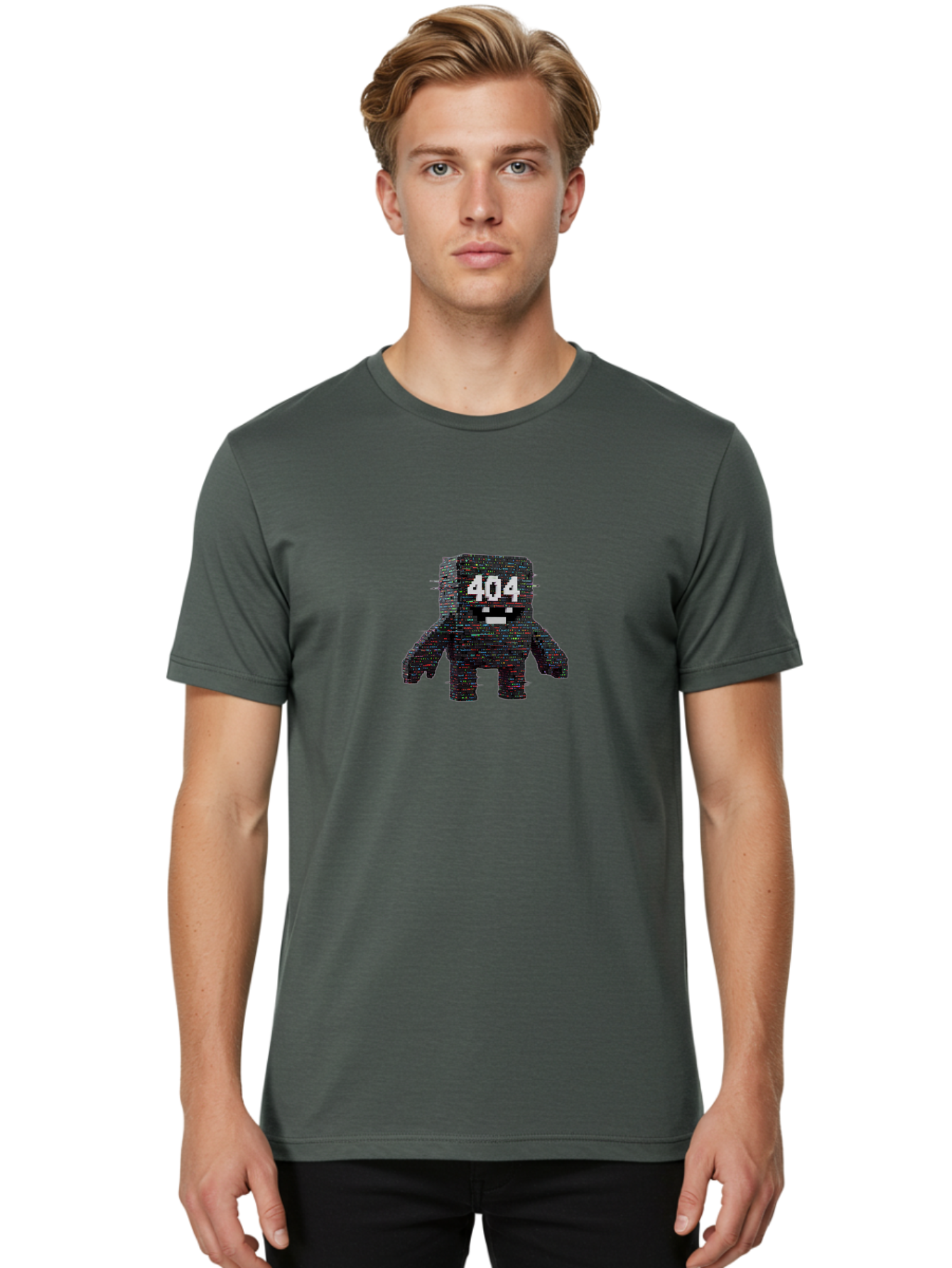404-Error-Monster Men'S Graphic Tee, 100% Cotton, Comfortable Casual Summer Wear, Machine Washable, Glitchy Monster, Error Message, 404, Distorted Creature, Digital Art, Pixelated Character, Creepy Figure, Faulty Code, Malfunctioning, Baa087 4