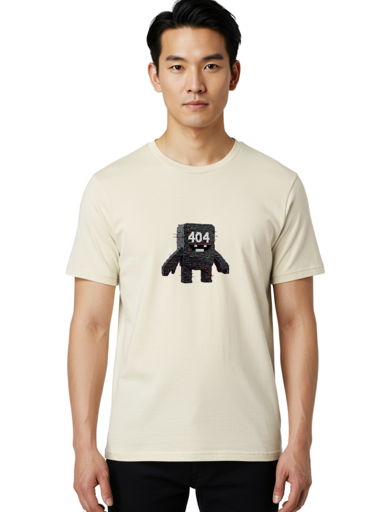 404-Error-Monster Men'S Graphic Tee, 100% Cotton, Comfortable Casual Summer Wear, Machine Washable, Glitchy Monster, Error Message, 404, Distorted Creature, Digital Art, Pixelated Character, Creepy Figure, Faulty Code, Malfunctioning, Baa087 18
