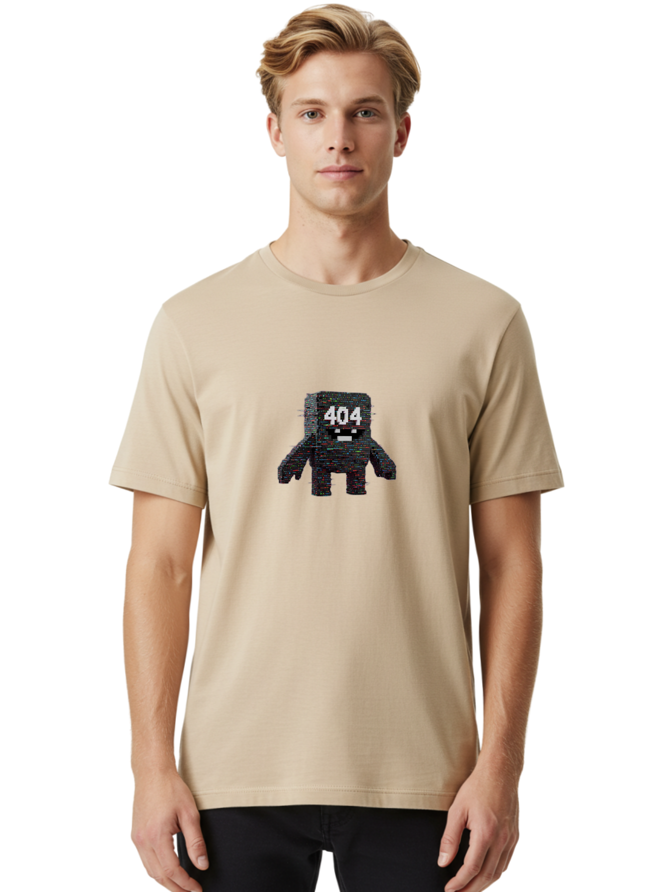404-Error-Monster Men'S Graphic Tee, 100% Cotton, Comfortable Casual Summer Wear, Machine Washable, Glitchy Monster, Error Message, 404, Distorted Creature, Digital Art, Pixelated Character, Creepy Figure, Faulty Code, Malfunctioning, Baa087 8
