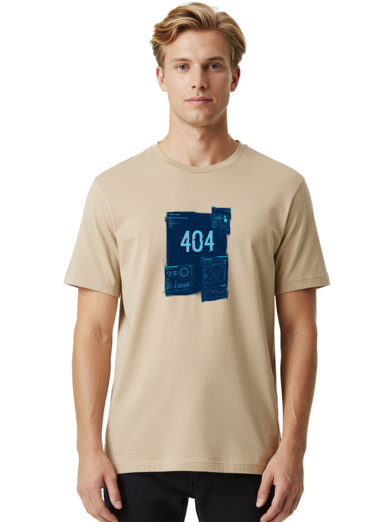 404-Error-Page Men'S Graphic Tee, 100% Cotton, Comfortable Casual Summer Wear, Machine Washable, 404 Error Page, Page Not Found, Digital Glitch, Cyberpunk Style, Futuristic Design, Error Message, Broken Link, Techno Aesthetic, Baa089 4