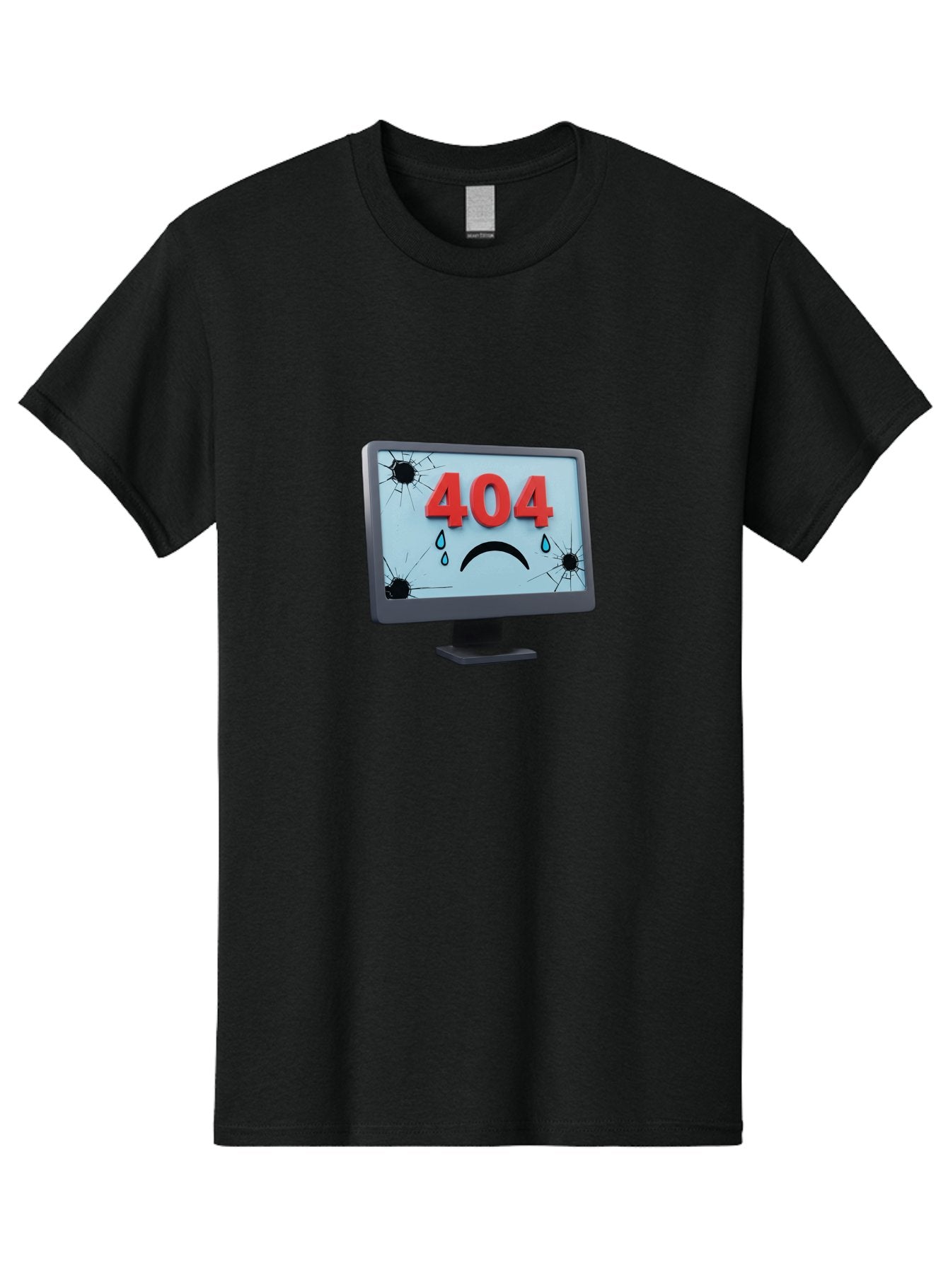 404-Error-Screen-1 Men'S Graphic Tee, 100% Cotton, Comfortable Casual Summer Wear, Machine Washable, Computer Monitor, 404 Error Message, Cracked Screen, Sad Face Emoticon, Blue Tears, Error Notification, Broken Display, Technical Issue, Baa090 5