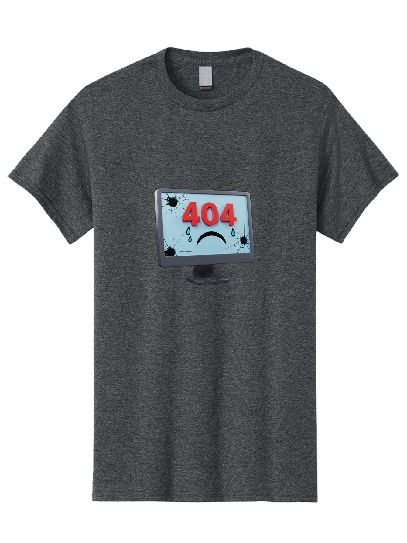 404-Error-Screen-1 Men'S Graphic Tee, 100% Cotton, Comfortable Casual Summer Wear, Machine Washable, Computer Monitor, 404 Error Message, Cracked Screen, Sad Face Emoticon, Blue Tears, Error Notification, Broken Display, Technical Issue, Baa090 3