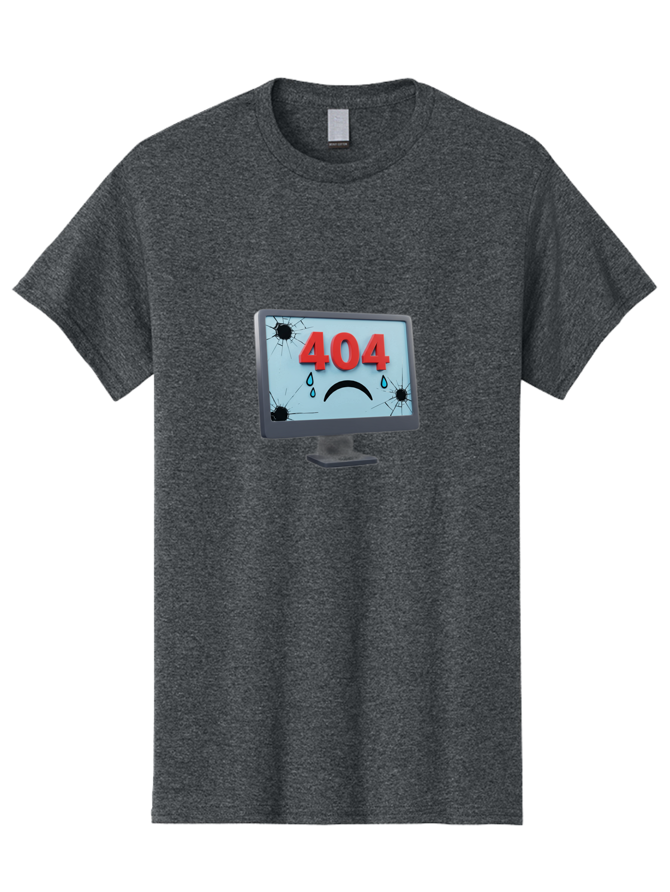 404-Error-Screen-1 Men'S Graphic Tee, 100% Cotton, Comfortable Casual Summer Wear, Machine Washable, Computer Monitor, 404 Error Message, Cracked Screen, Sad Face Emoticon, Blue Tears, Error Notification, Broken Display, Technical Issue, Baa090 9