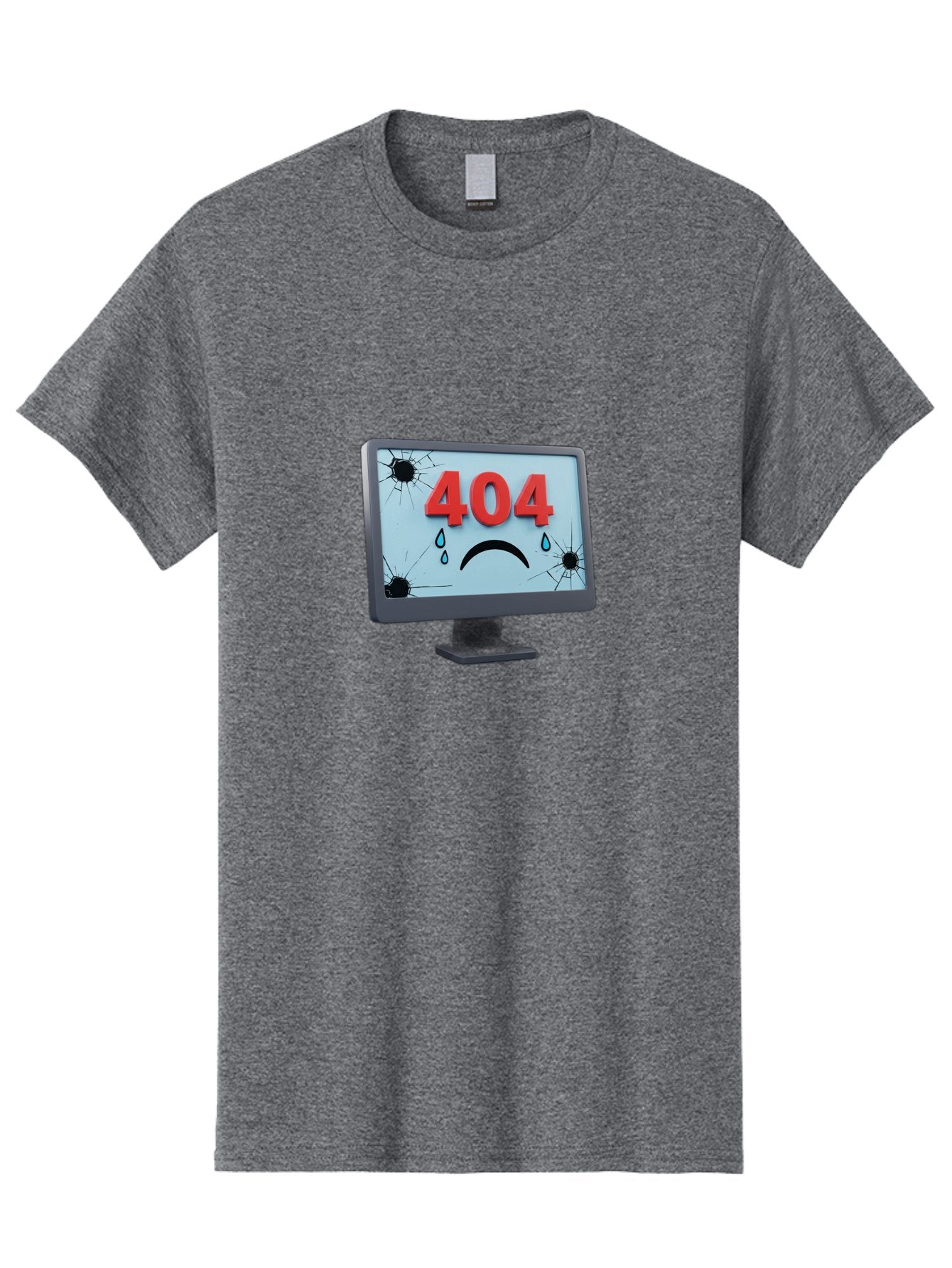 404-Error-Screen-1 Men'S Graphic Tee, 100% Cotton, Comfortable Casual Summer Wear, Machine Washable, Computer Monitor, 404 Error Message, Cracked Screen, Sad Face Emoticon, Blue Tears, Error Notification, Broken Display, Technical Issue, Baa090 15