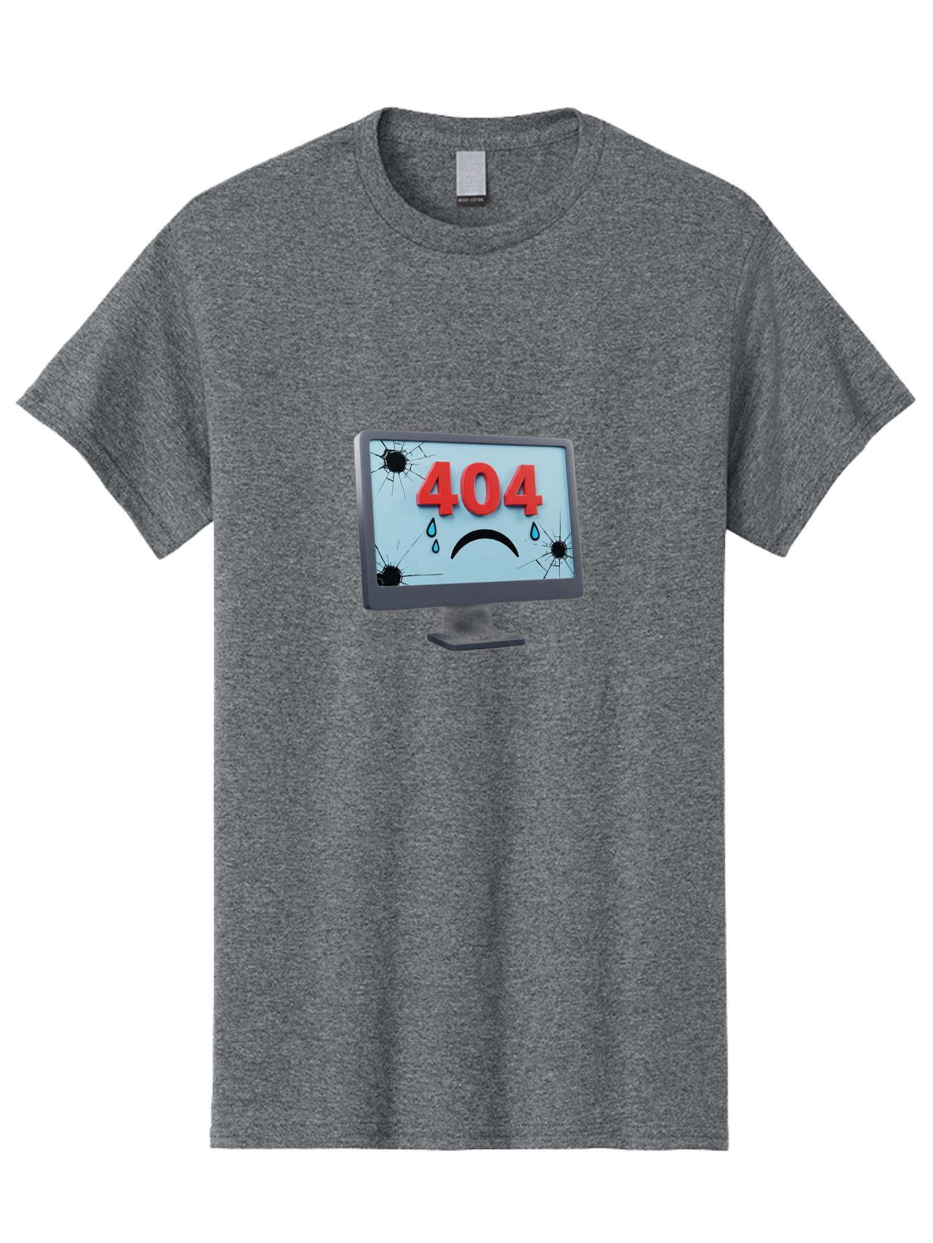 404-Error-Screen-1 Men'S Graphic Tee, 100% Cotton, Comfortable Casual Summer Wear, Machine Washable, Computer Monitor, 404 Error Message, Cracked Screen, Sad Face Emoticon, Blue Tears, Error Notification, Broken Display, Technical Issue, Baa090