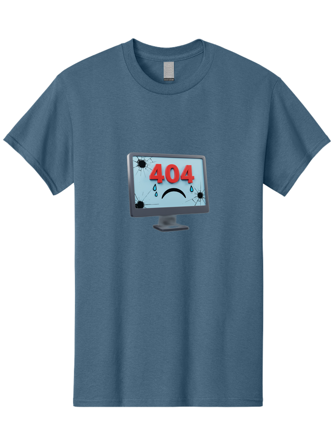 404-Error-Screen-1 Men'S Graphic Tee, 100% Cotton, Comfortable Casual Summer Wear, Machine Washable, Computer Monitor, 404 Error Message, Cracked Screen, Sad Face Emoticon, Blue Tears, Error Notification, Broken Display, Technical Issue, Baa090