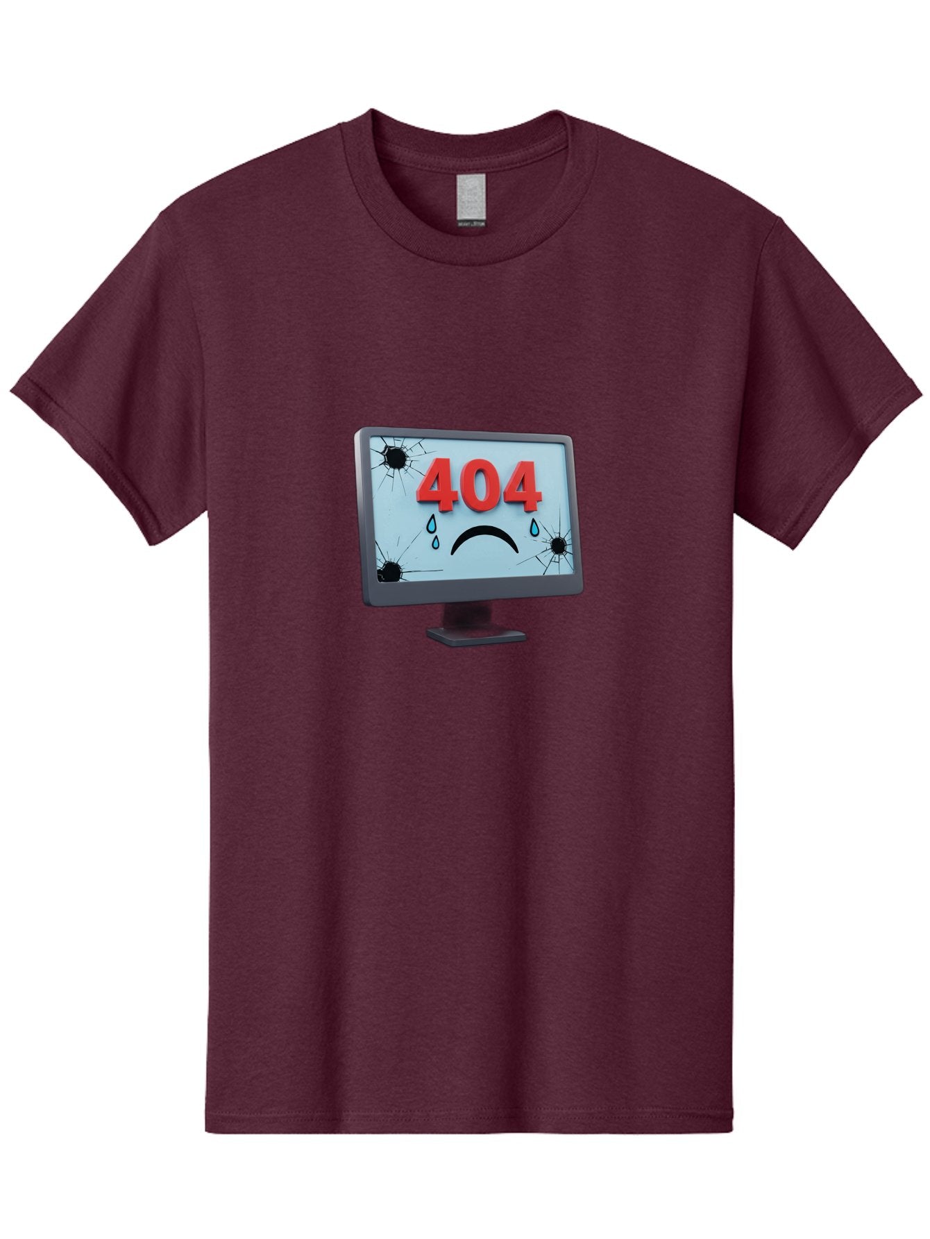 404-Error-Screen-1 Men'S Graphic Tee, 100% Cotton, Comfortable Casual Summer Wear, Machine Washable, Computer Monitor, 404 Error Message, Cracked Screen, Sad Face Emoticon, Blue Tears, Error Notification, Broken Display, Technical Issue, Baa090