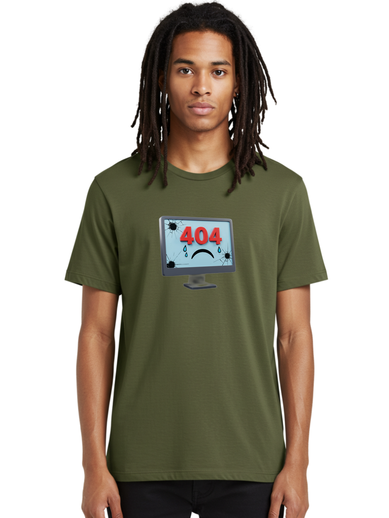 404-Error-Screen-1 Men'S Graphic Tee, 100% Cotton, Comfortable Casual Summer Wear, Machine Washable, Computer Monitor, 404 Error Message, Cracked Screen, Sad Face Emoticon, Blue Tears, Error Notification, Broken Display, Technical Issue, Baa090 22