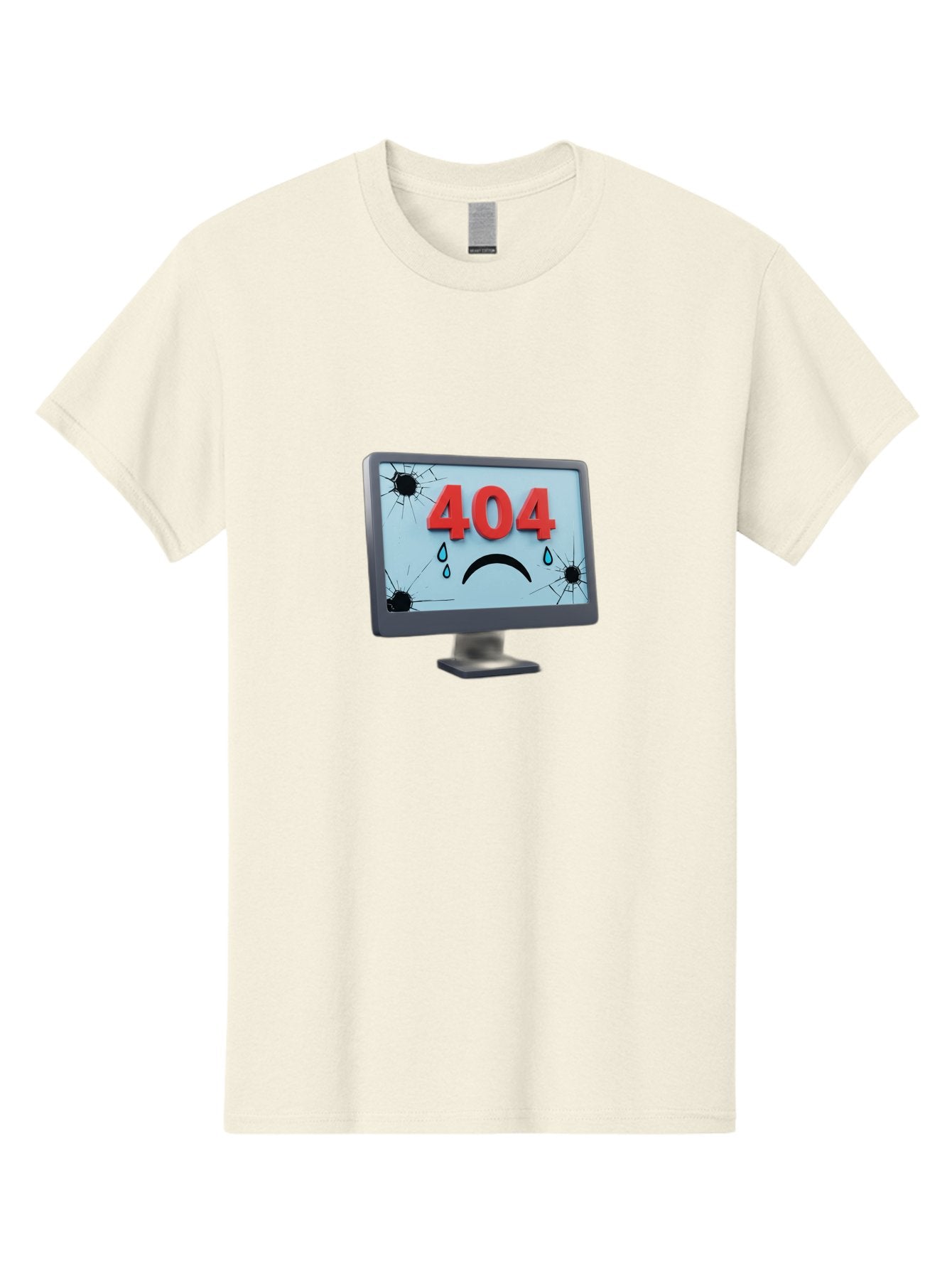 404-Error-Screen-1 Men'S Graphic Tee, 100% Cotton, Comfortable Casual Summer Wear, Machine Washable, Computer Monitor, 404 Error Message, Cracked Screen, Sad Face Emoticon, Blue Tears, Error Notification, Broken Display, Technical Issue, Baa090 10