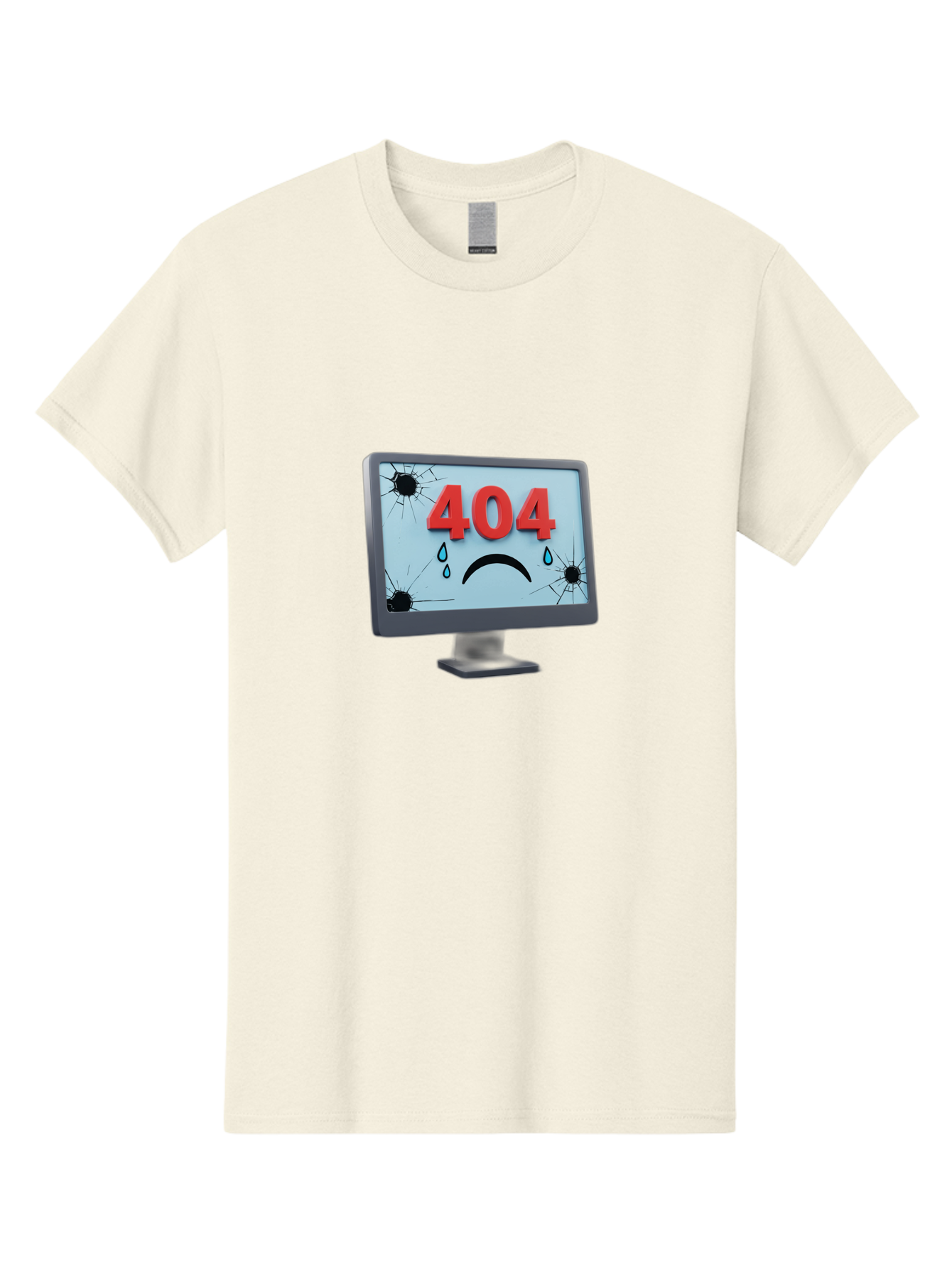 404-Error-Screen-1 Men'S Graphic Tee, 100% Cotton, Comfortable Casual Summer Wear, Machine Washable, Computer Monitor, 404 Error Message, Cracked Screen, Sad Face Emoticon, Blue Tears, Error Notification, Broken Display, Technical Issue, Baa090 14