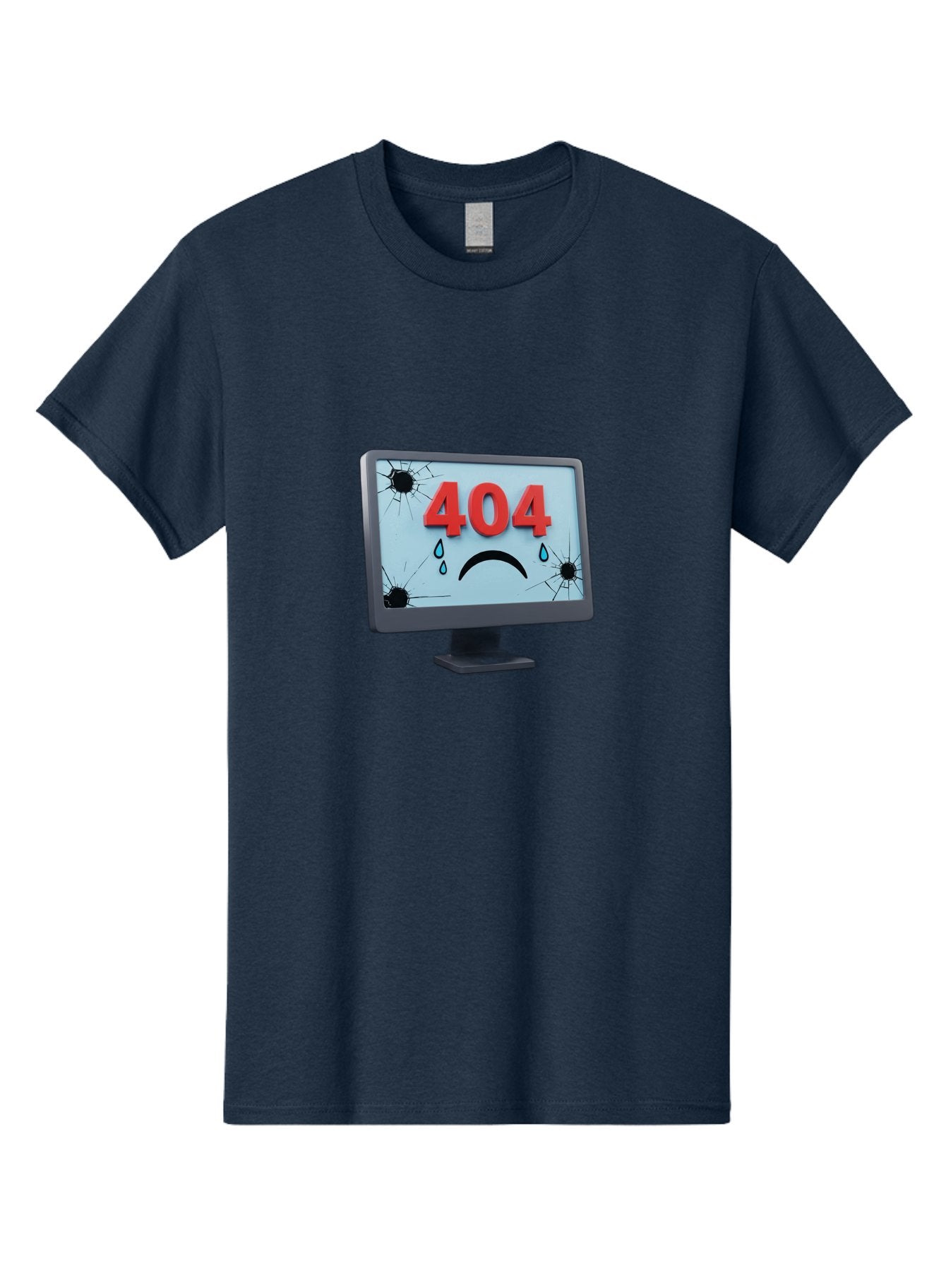 404-Error-Screen-1 Men'S Graphic Tee, 100% Cotton, Comfortable Casual Summer Wear, Machine Washable, Computer Monitor, 404 Error Message, Cracked Screen, Sad Face Emoticon, Blue Tears, Error Notification, Broken Display, Technical Issue, Baa090 9
