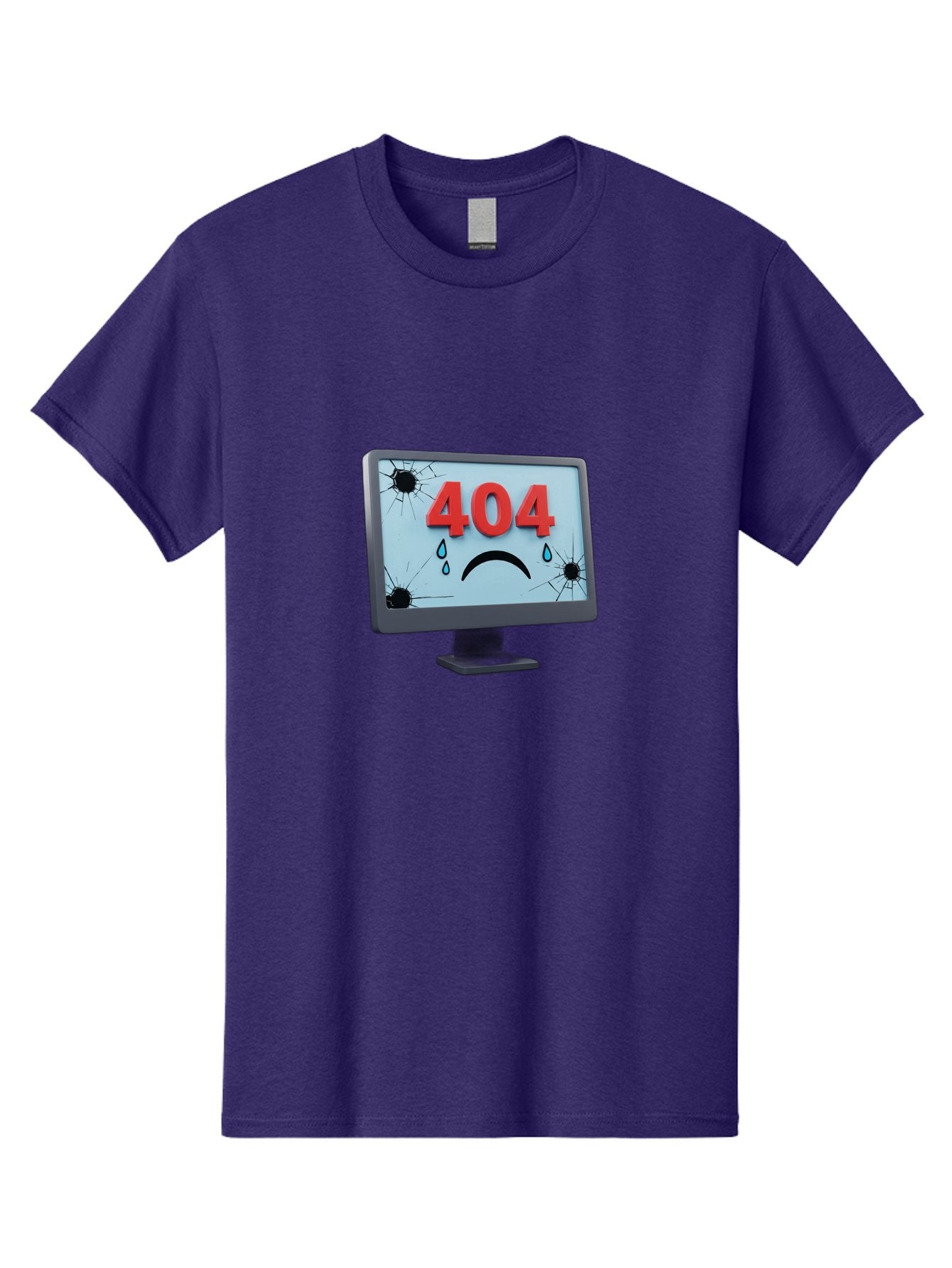 404-Error-Screen-1 Men'S Graphic Tee, 100% Cotton, Comfortable Casual Summer Wear, Machine Washable, Computer Monitor, 404 Error Message, Cracked Screen, Sad Face Emoticon, Blue Tears, Error Notification, Broken Display, Technical Issue, Baa090 4