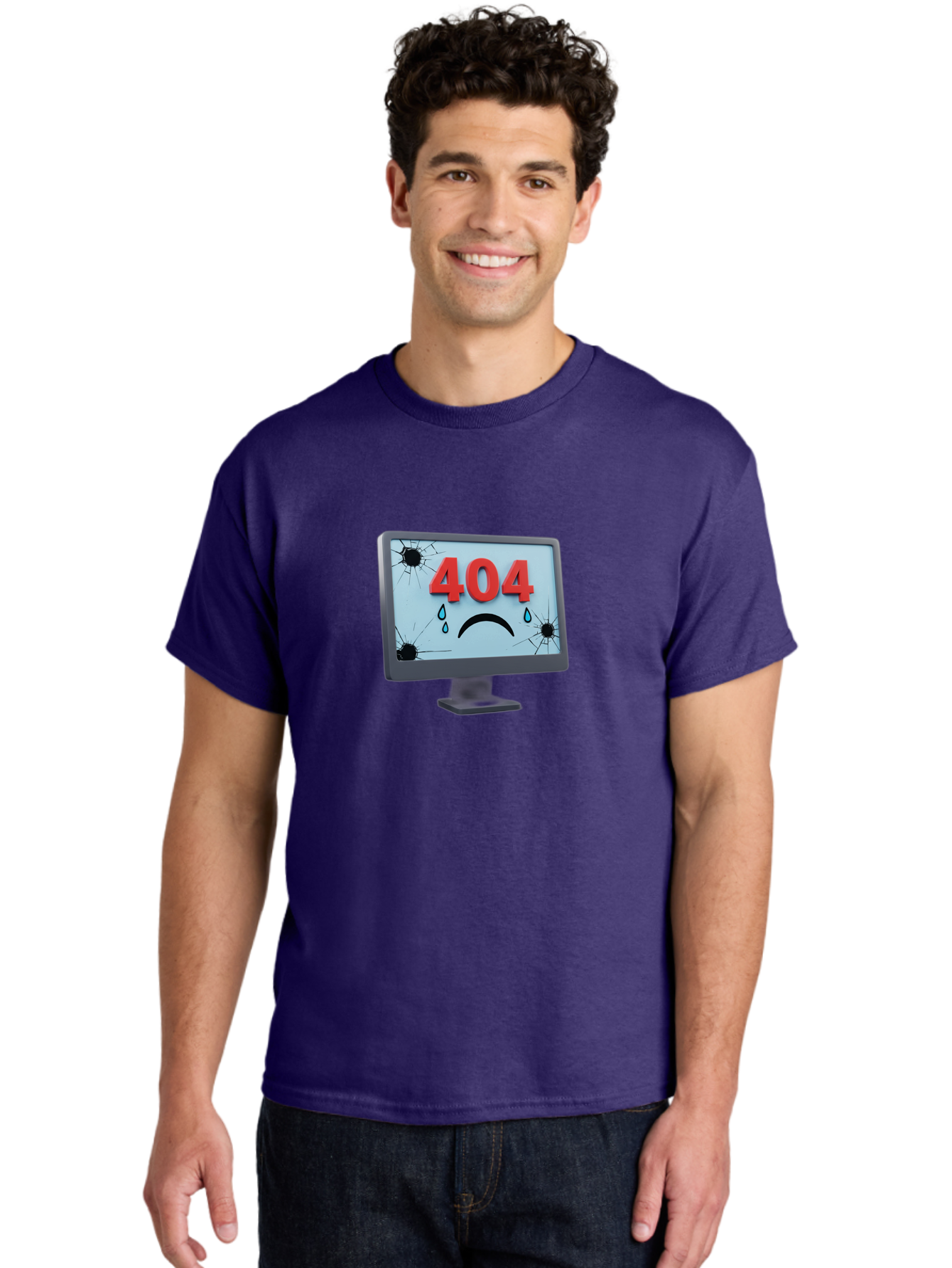 404-Error-Screen-1 Men'S Graphic Tee, 100% Cotton, Comfortable Casual Summer Wear, Machine Washable, Computer Monitor, 404 Error Message, Cracked Screen, Sad Face Emoticon, Blue Tears, Error Notification, Broken Display, Technical Issue, Baa090 27