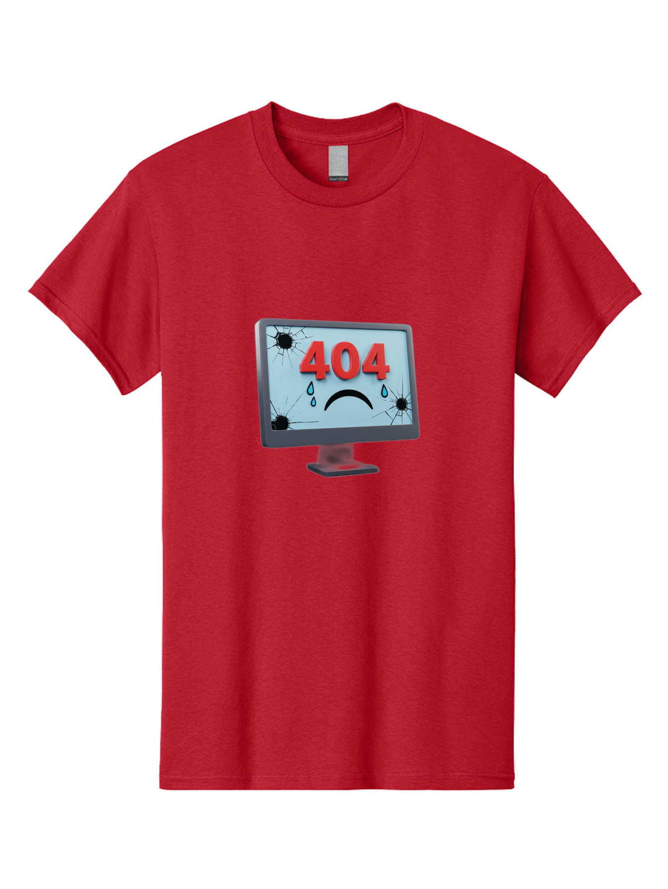 404-Error-Screen-1 Men'S Graphic Tee, 100% Cotton, Comfortable Casual Summer Wear, Machine Washable, Computer Monitor, 404 Error Message, Cracked Screen, Sad Face Emoticon, Blue Tears, Error Notification, Broken Display, Technical Issue, Baa090 15