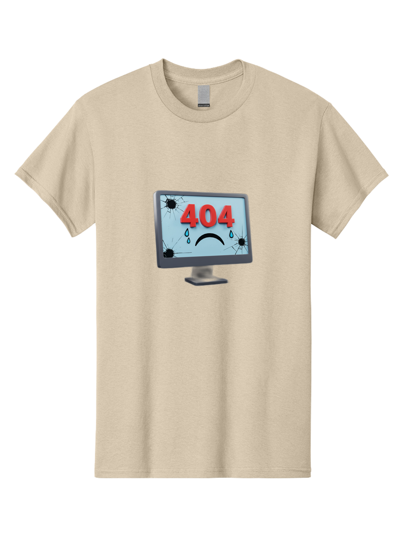 404-Error-Screen-1 Men'S Graphic Tee, 100% Cotton, Comfortable Casual Summer Wear, Machine Washable, Computer Monitor, 404 Error Message, Cracked Screen, Sad Face Emoticon, Blue Tears, Error Notification, Broken Display, Technical Issue, Baa090 13
