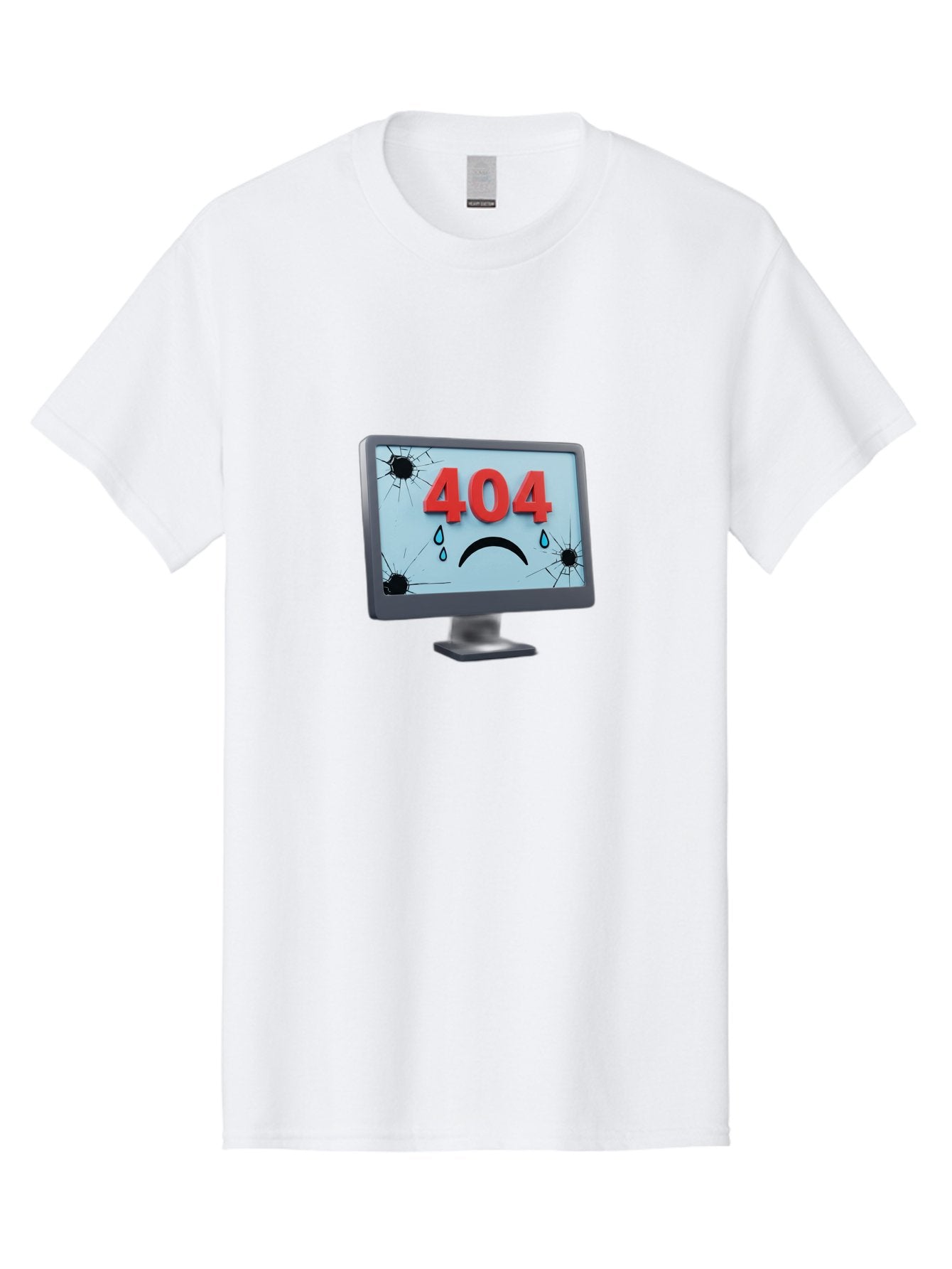 404-Error-Screen-1 Men'S Graphic Tee, 100% Cotton, Comfortable Casual Summer Wear, Machine Washable, Computer Monitor, 404 Error Message, Cracked Screen, Sad Face Emoticon, Blue Tears, Error Notification, Broken Display, Technical Issue, Baa090