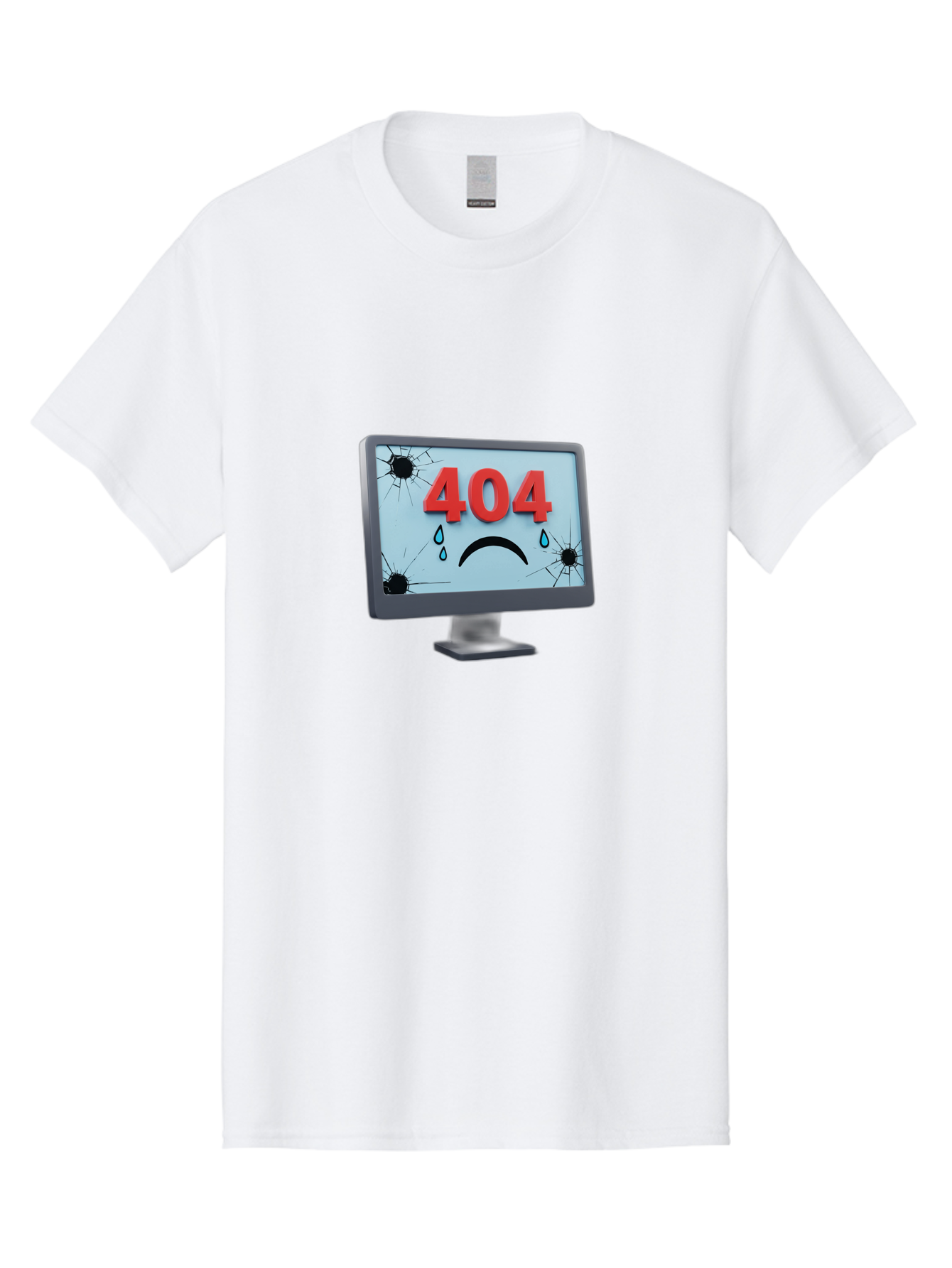 404-Error-Screen-1 Men'S Graphic Tee, 100% Cotton, Comfortable Casual Summer Wear, Machine Washable, Computer Monitor, 404 Error Message, Cracked Screen, Sad Face Emoticon, Blue Tears, Error Notification, Broken Display, Technical Issue, Baa090 10