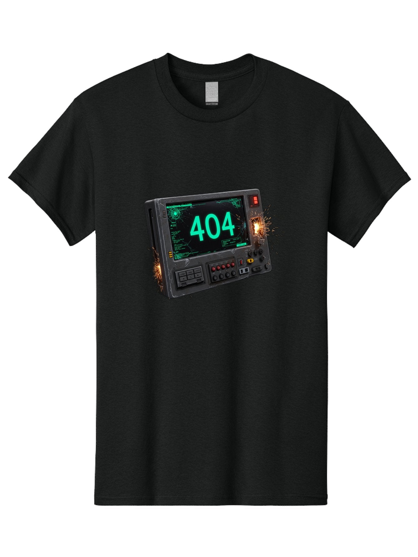404-Error-Screen Men'S Graphic Tee, 100% Cotton, Comfortable Casual Summer Wear, Machine Washable, Error Message, 404, Computer Screen, Sparks Flying, Malfunctioning, Cyberpunk, Digital Glitches, Futuristic Technology, Error Code Baa091 4