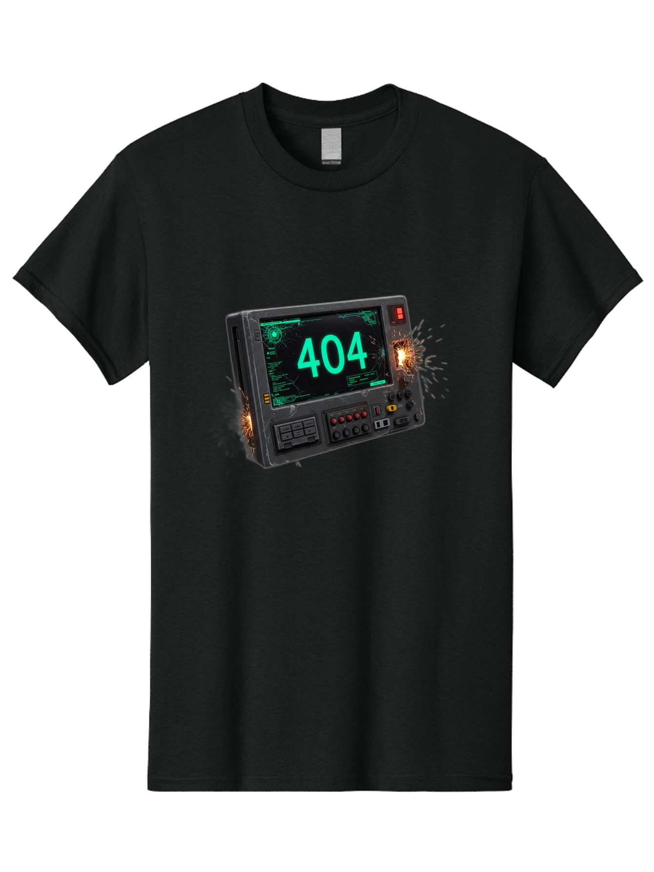 404-Error-Screen Men'S Graphic Tee, 100% Cotton, Comfortable Casual Summer Wear, Machine Washable, Error Message, 404, Computer Screen, Sparks Flying, Malfunctioning, Cyberpunk, Digital Glitches, Futuristic Technology, Error Code Baa091 23