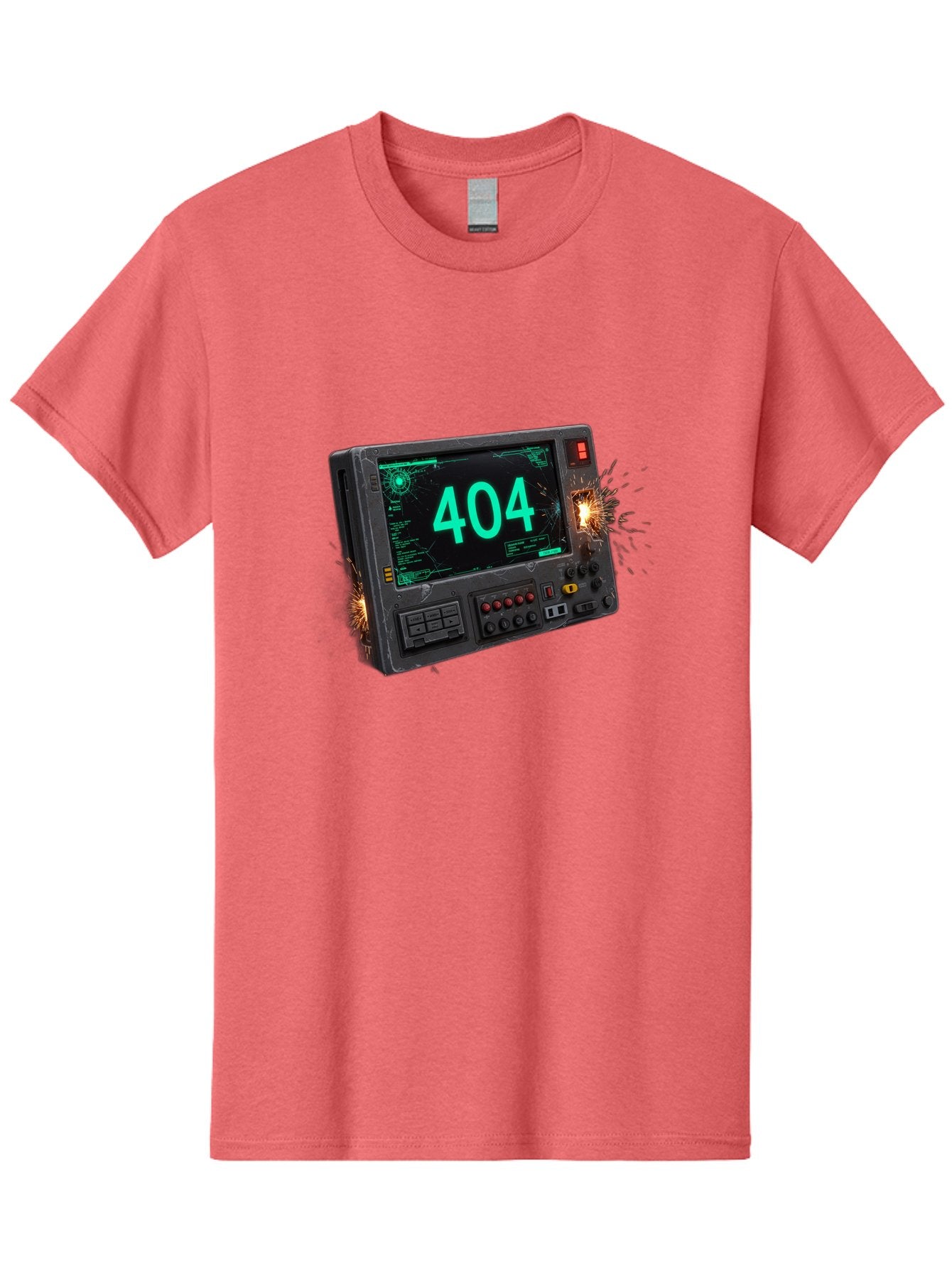 404-Error-Screen Men'S Graphic Tee, 100% Cotton, Comfortable Casual Summer Wear, Machine Washable, Error Message, 404, Computer Screen, Sparks Flying, Malfunctioning, Cyberpunk, Digital Glitches, Futuristic Technology, Error Code Baa091 12
