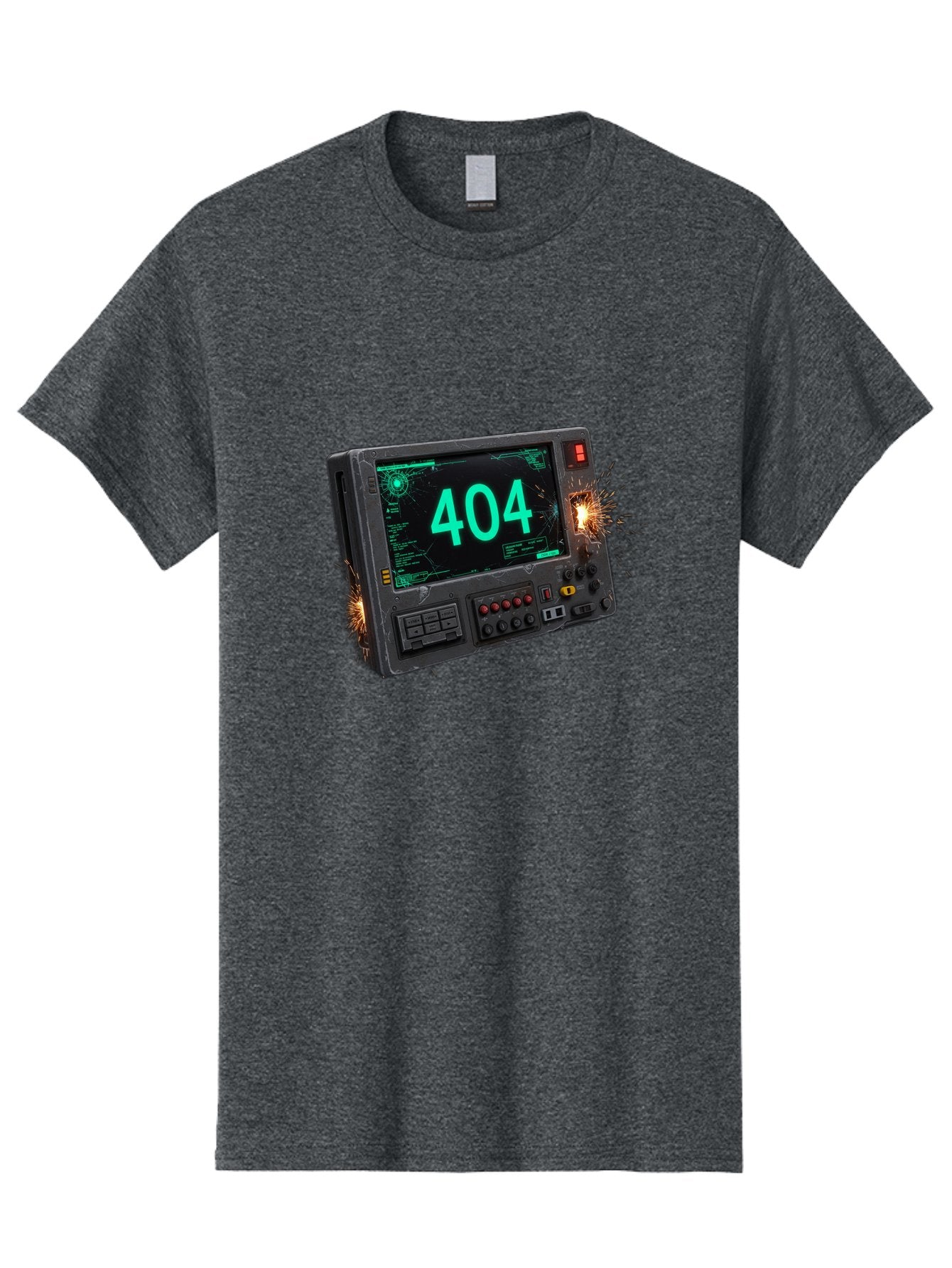 404-Error-Screen Men'S Graphic Tee, 100% Cotton, Comfortable Casual Summer Wear, Machine Washable, Error Message, 404, Computer Screen, Sparks Flying, Malfunctioning, Cyberpunk, Digital Glitches, Futuristic Technology, Error Code Baa091