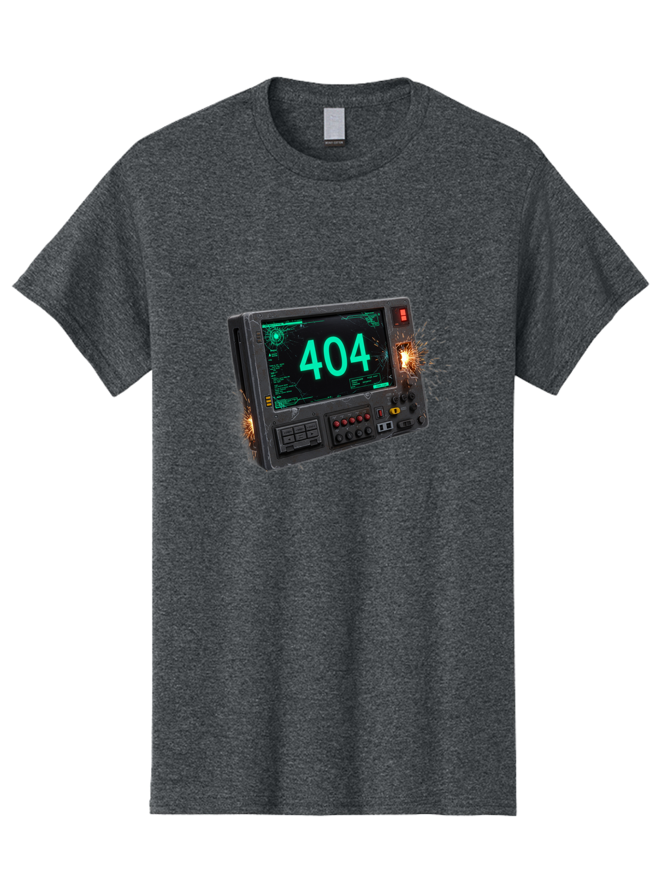 404-Error-Screen Men'S Graphic Tee, 100% Cotton, Comfortable Casual Summer Wear, Machine Washable, Error Message, 404, Computer Screen, Sparks Flying, Malfunctioning, Cyberpunk, Digital Glitches, Futuristic Technology, Error Code Baa091 19