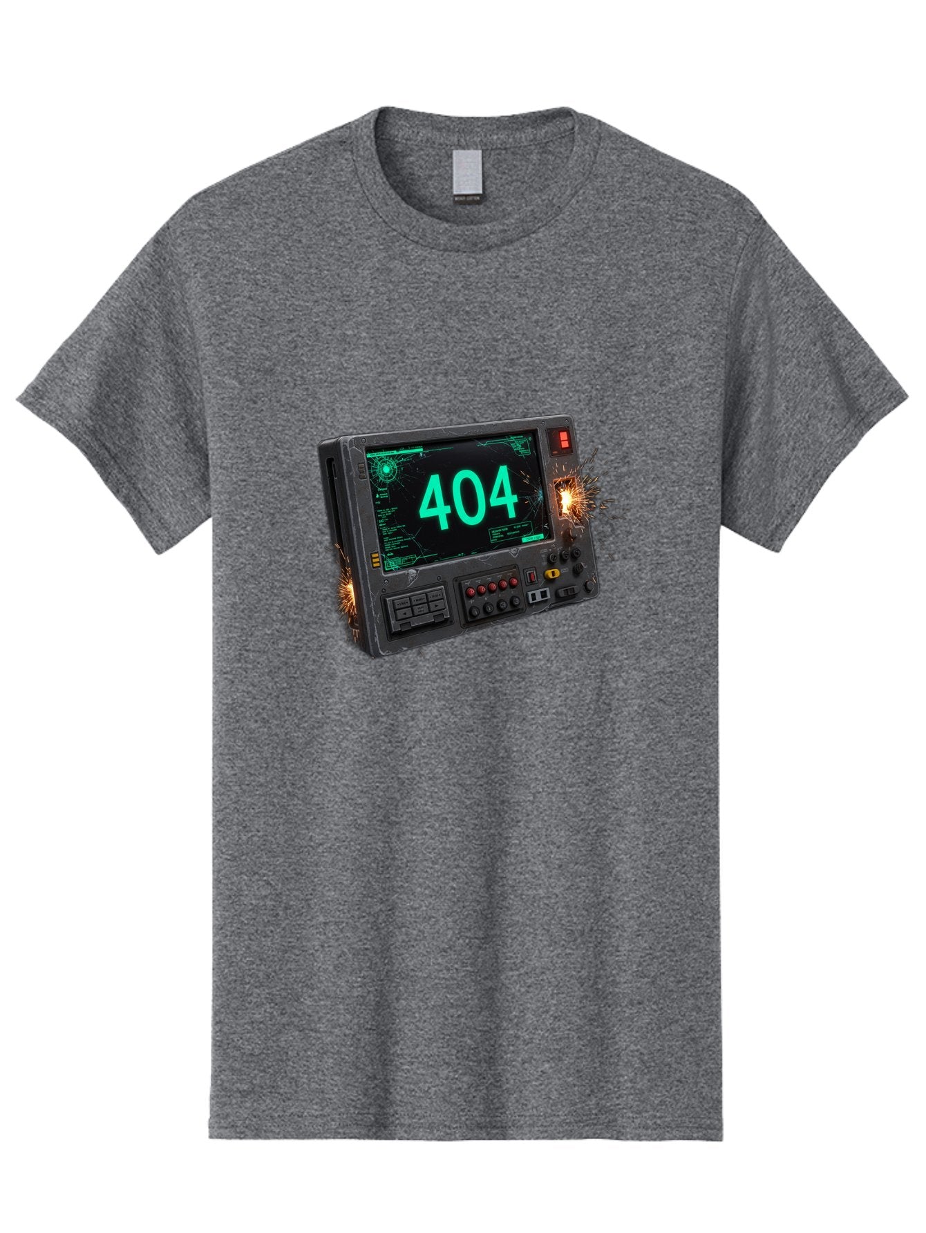404-Error-Screen Men'S Graphic Tee, 100% Cotton, Comfortable Casual Summer Wear, Machine Washable, Error Message, 404, Computer Screen, Sparks Flying, Malfunctioning, Cyberpunk, Digital Glitches, Futuristic Technology, Error Code Baa091 9
