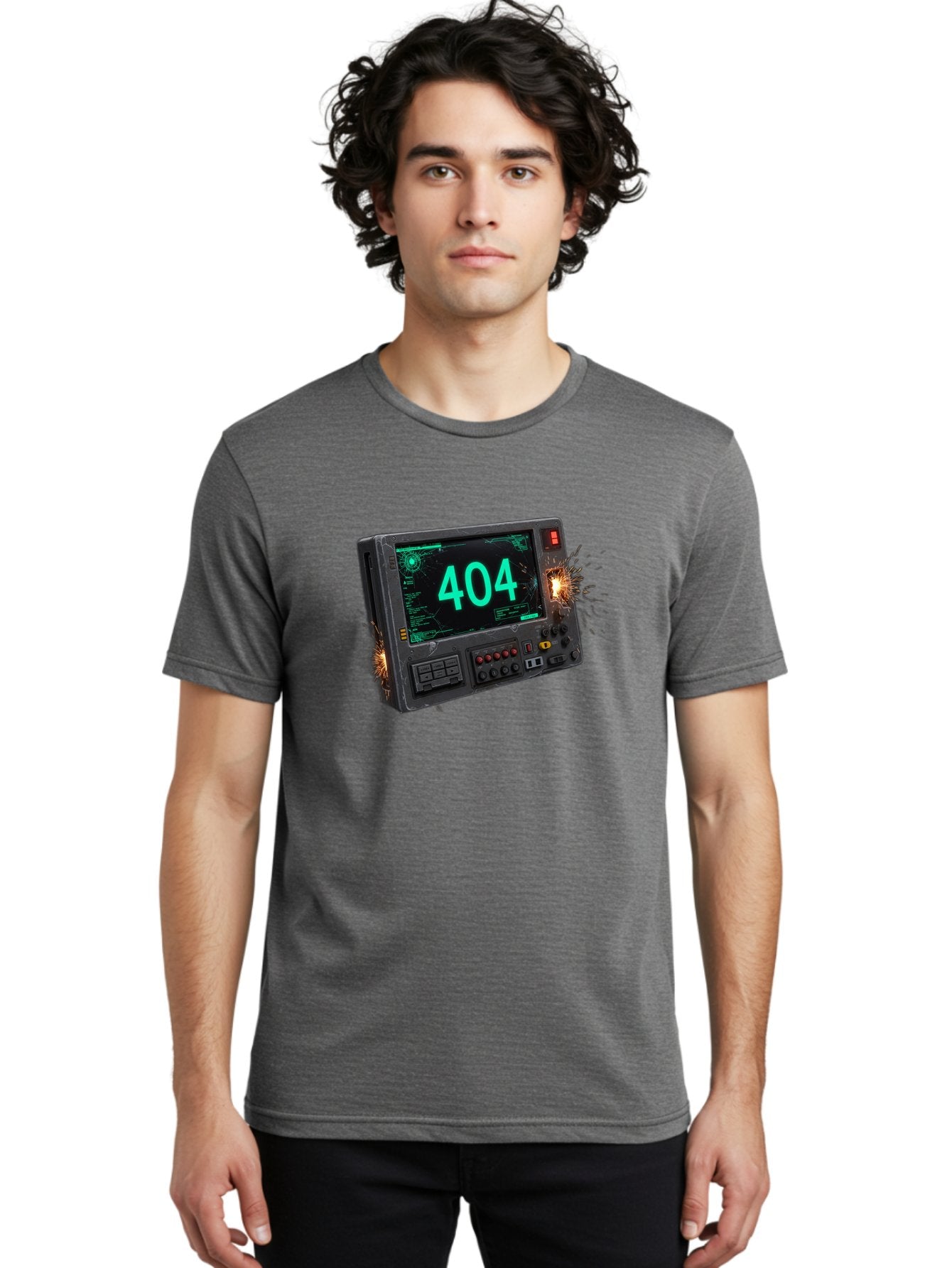 404-Error-Screen Men'S Graphic Tee, 100% Cotton, Comfortable Casual Summer Wear, Machine Washable, Error Message, 404, Computer Screen, Sparks Flying, Malfunctioning, Cyberpunk, Digital Glitches, Futuristic Technology, Error Code Baa091 26