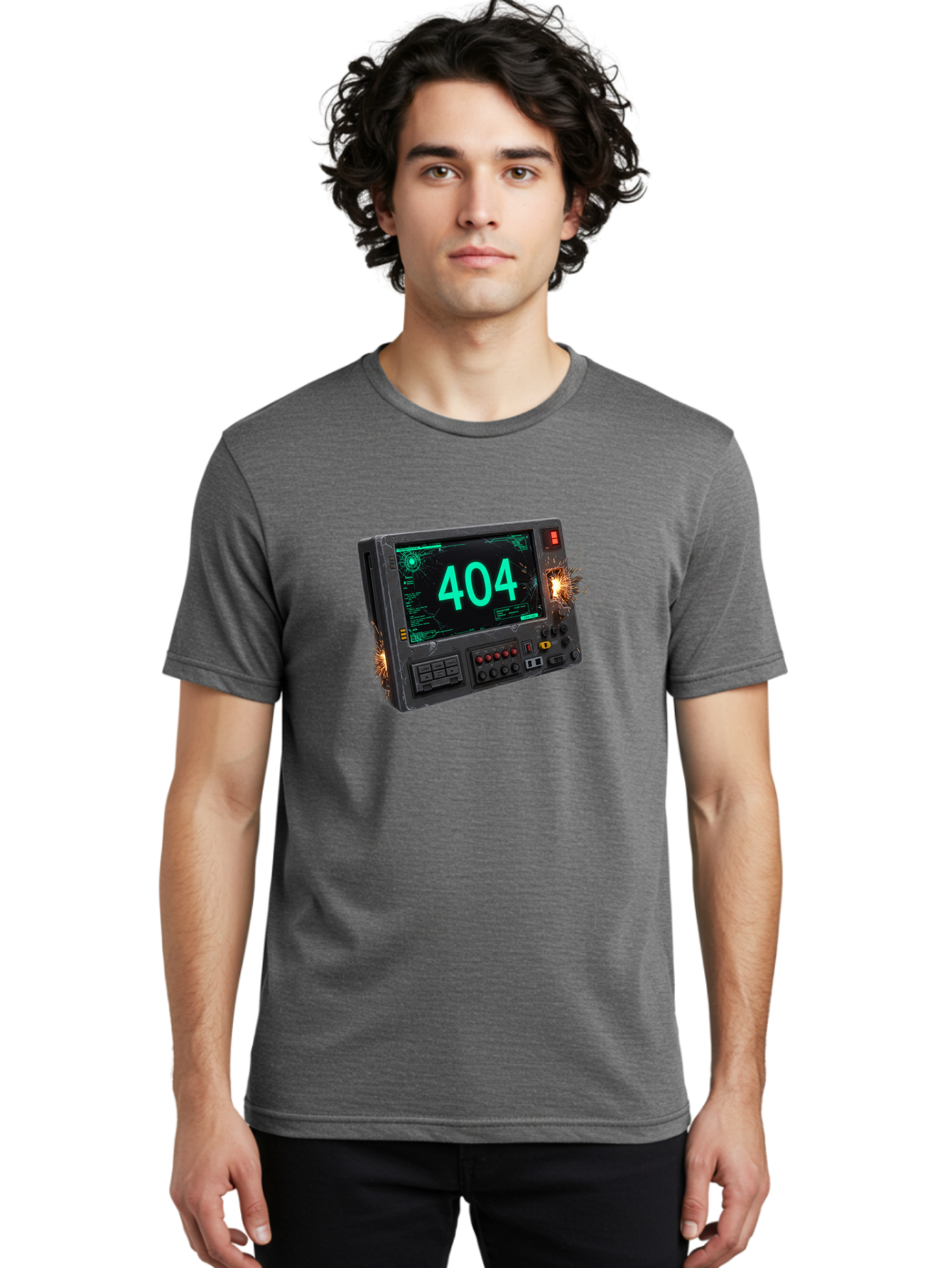 404-Error-Screen Men'S Graphic Tee, 100% Cotton, Comfortable Casual Summer Wear, Machine Washable, Error Message, 404, Computer Screen, Sparks Flying, Malfunctioning, Cyberpunk, Digital Glitches, Futuristic Technology, Error Code Baa091 10