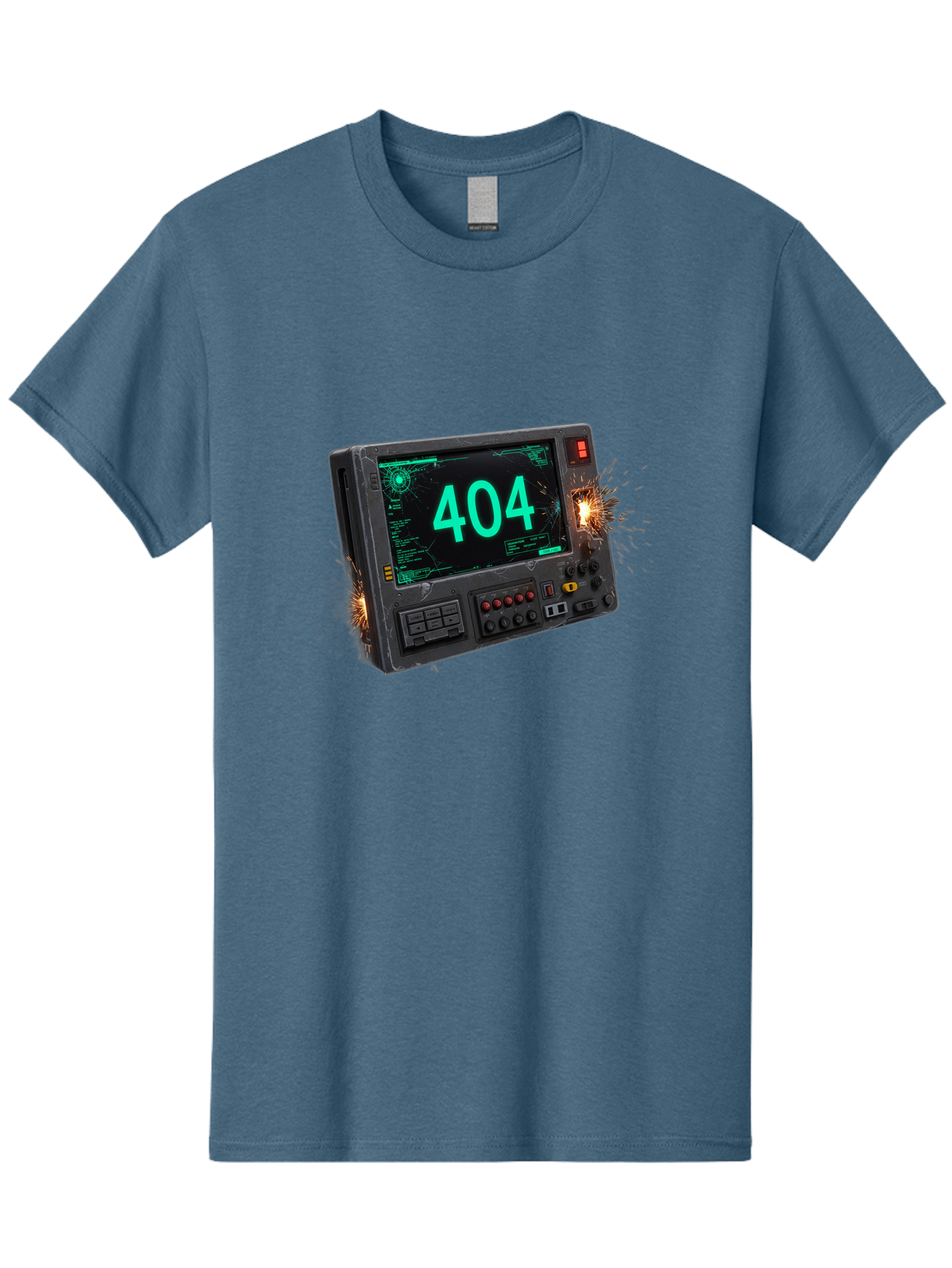 404-Error-Screen Men'S Graphic Tee, 100% Cotton, Comfortable Casual Summer Wear, Machine Washable, Error Message, 404, Computer Screen, Sparks Flying, Malfunctioning, Cyberpunk, Digital Glitches, Futuristic Technology, Error Code Baa091 13