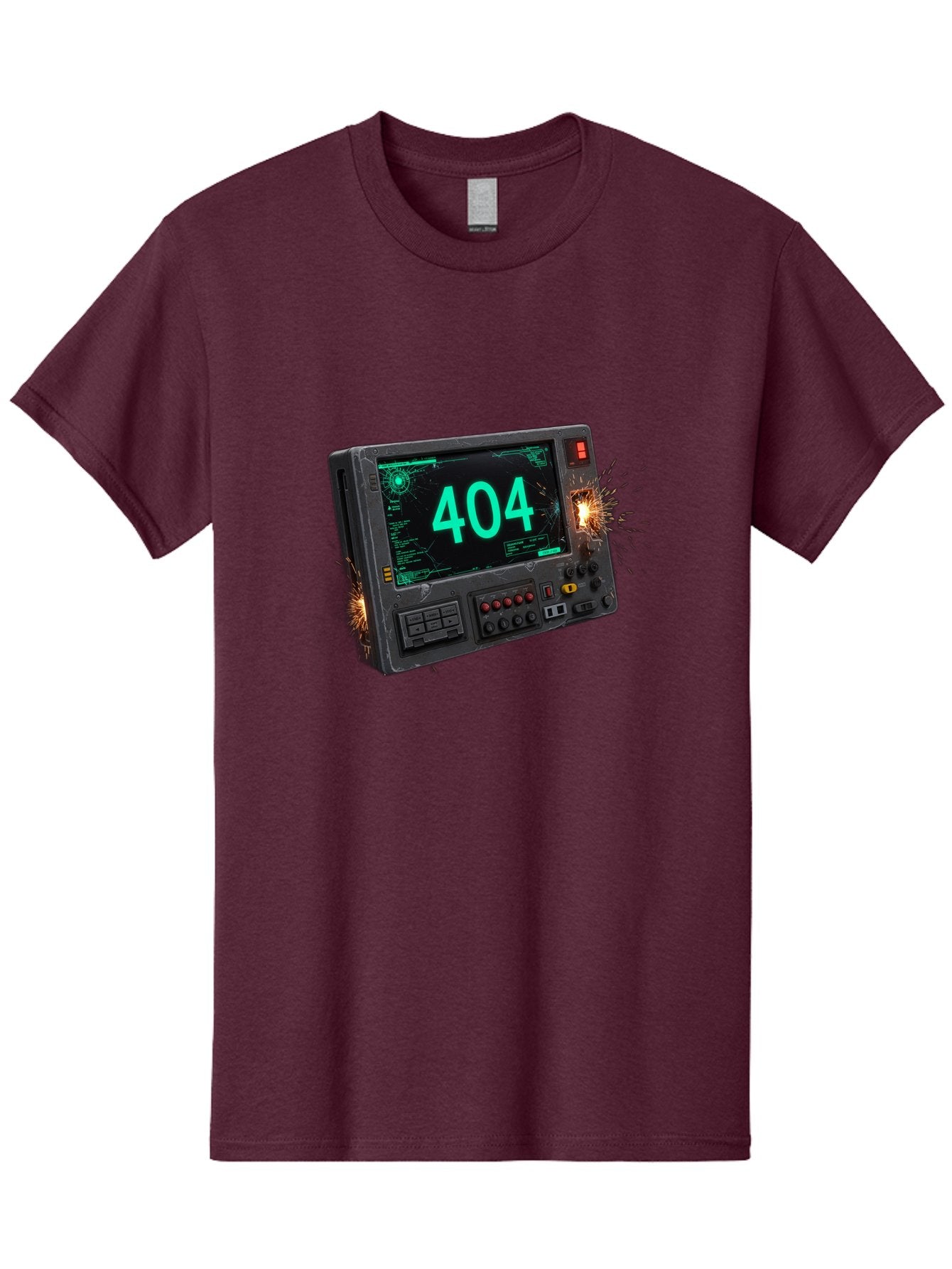 404-Error-Screen Men'S Graphic Tee, 100% Cotton, Comfortable Casual Summer Wear, Machine Washable, Error Message, 404, Computer Screen, Sparks Flying, Malfunctioning, Cyberpunk, Digital Glitches, Futuristic Technology, Error Code Baa091 10