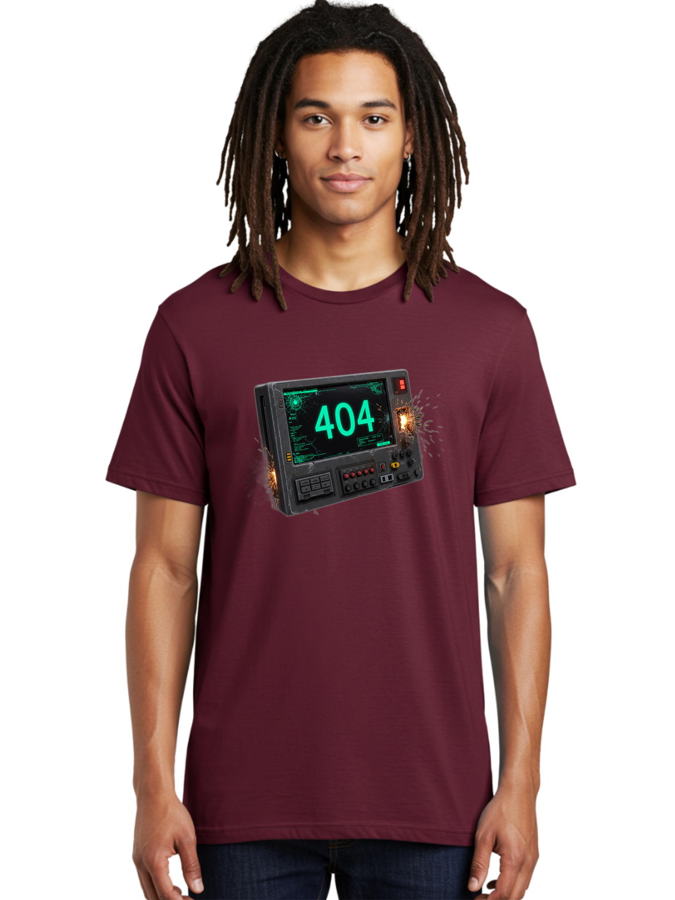 404-Error-Screen Men'S Graphic Tee, 100% Cotton, Comfortable Casual Summer Wear, Machine Washable, Error Message, 404, Computer Screen, Sparks Flying, Malfunctioning, Cyberpunk, Digital Glitches, Futuristic Technology, Error Code Baa091 28