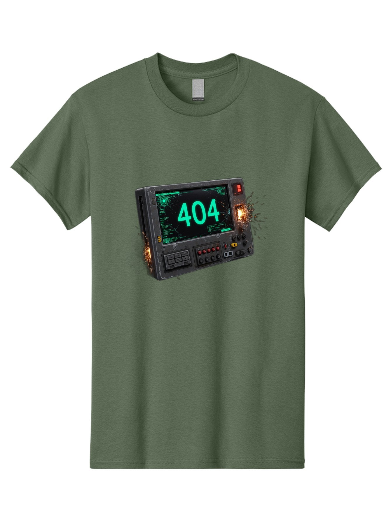 404-Error-Screen Men'S Graphic Tee, 100% Cotton, Comfortable Casual Summer Wear, Machine Washable, Error Message, 404, Computer Screen, Sparks Flying, Malfunctioning, Cyberpunk, Digital Glitches, Futuristic Technology, Error Code Baa091 11