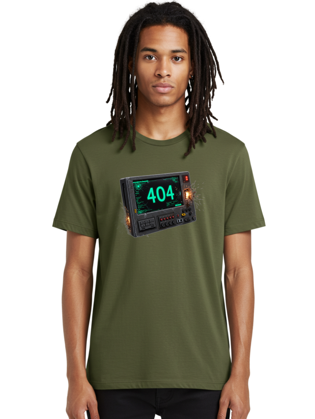 404-Error-Screen Men'S Graphic Tee, 100% Cotton, Comfortable Casual Summer Wear, Machine Washable, Error Message, 404, Computer Screen, Sparks Flying, Malfunctioning, Cyberpunk, Digital Glitches, Futuristic Technology, Error Code Baa091 8