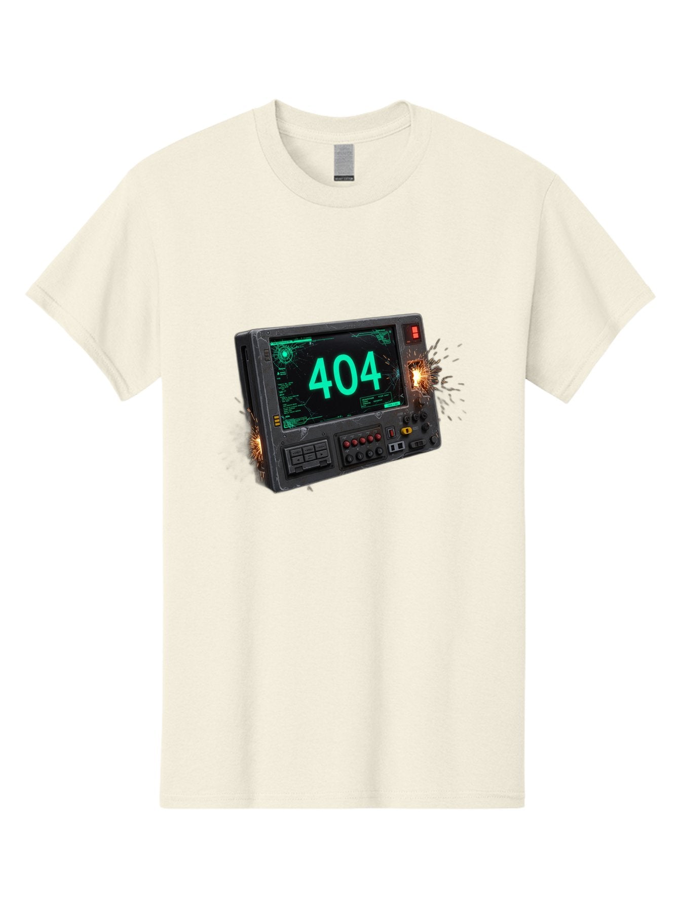 404-Error-Screen Men'S Graphic Tee, 100% Cotton, Comfortable Casual Summer Wear, Machine Washable, Error Message, 404, Computer Screen, Sparks Flying, Malfunctioning, Cyberpunk, Digital Glitches, Futuristic Technology, Error Code Baa091 3