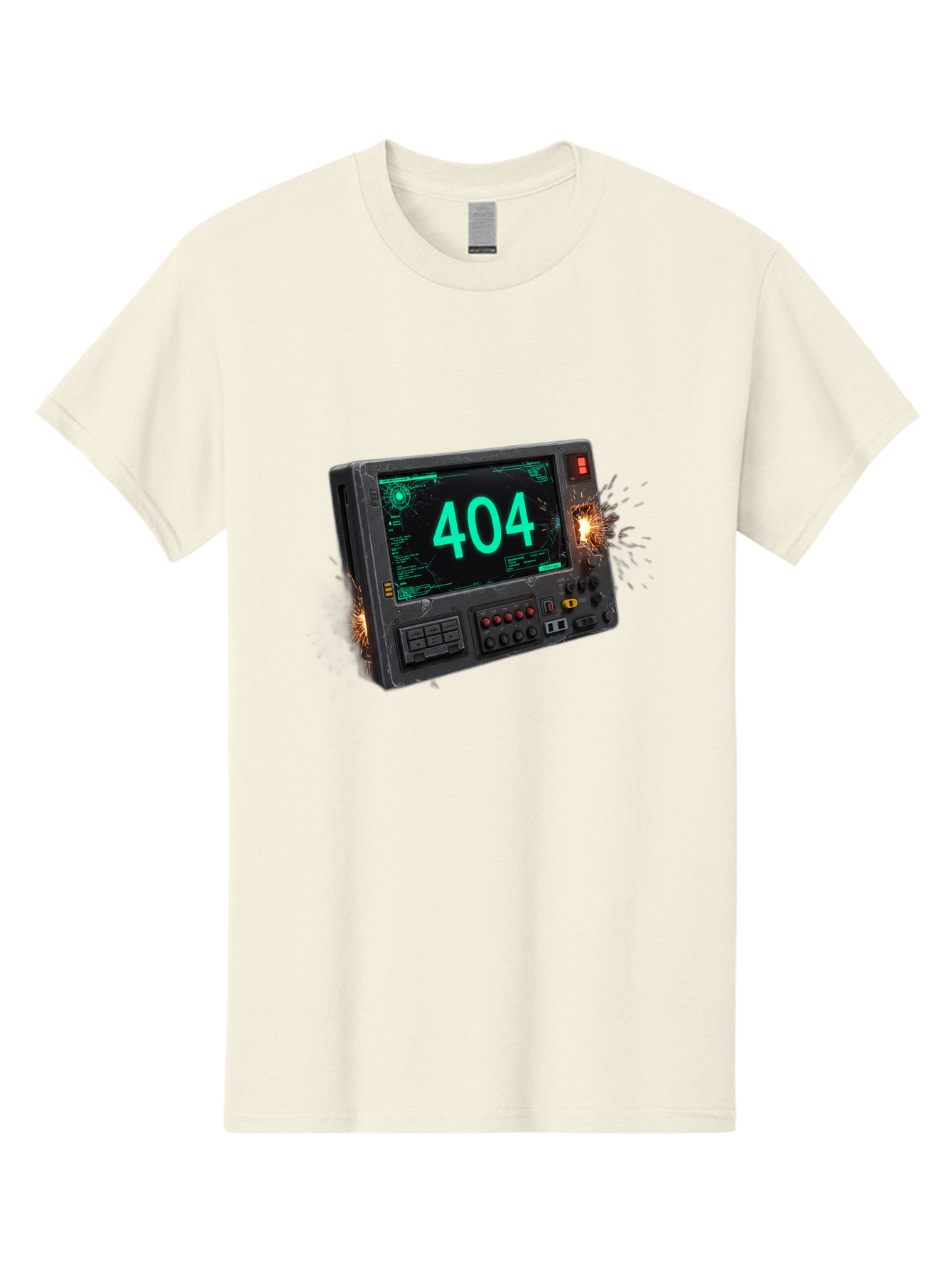 404-Error-Screen Men'S Graphic Tee, 100% Cotton, Comfortable Casual Summer Wear, Machine Washable, Error Message, 404, Computer Screen, Sparks Flying, Malfunctioning, Cyberpunk, Digital Glitches, Futuristic Technology, Error Code Baa091 17