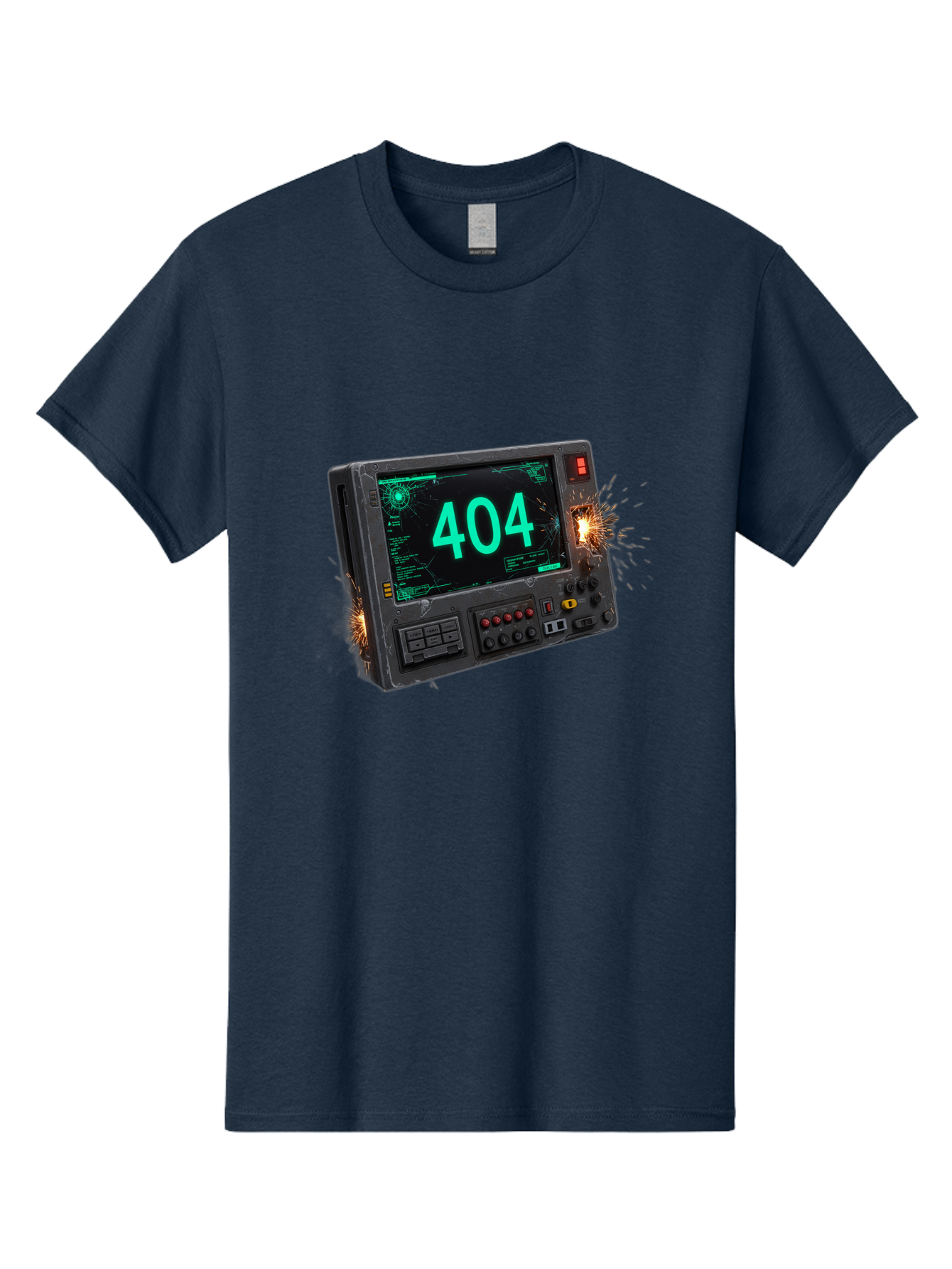 404-Error-Screen Men'S Graphic Tee, 100% Cotton, Comfortable Casual Summer Wear, Machine Washable, Error Message, 404, Computer Screen, Sparks Flying, Malfunctioning, Cyberpunk, Digital Glitches, Futuristic Technology, Error Code Baa091 15