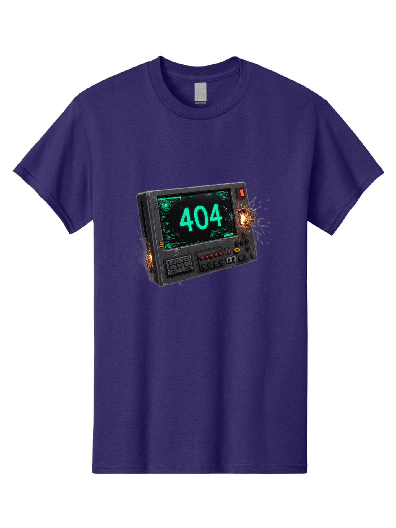 404-Error-Screen Men'S Graphic Tee, 100% Cotton, Comfortable Casual Summer Wear, Machine Washable, Error Message, 404, Computer Screen, Sparks Flying, Malfunctioning, Cyberpunk, Digital Glitches, Futuristic Technology, Error Code Baa091