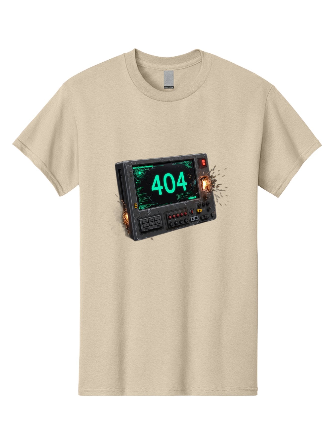 404-Error-Screen Men'S Graphic Tee, 100% Cotton, Comfortable Casual Summer Wear, Machine Washable, Error Message, 404, Computer Screen, Sparks Flying, Malfunctioning, Cyberpunk, Digital Glitches, Futuristic Technology, Error Code Baa091