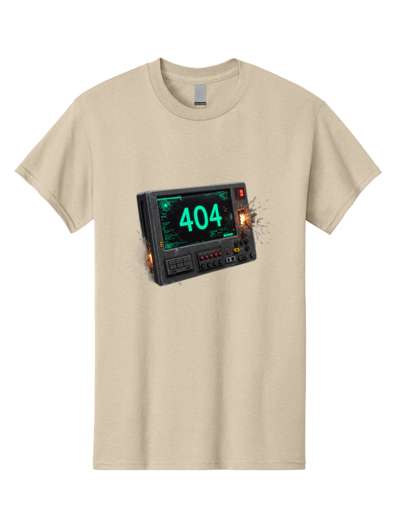 404-Error-Screen Men'S Graphic Tee, 100% Cotton, Comfortable Casual Summer Wear, Machine Washable, Error Message, 404, Computer Screen, Sparks Flying, Malfunctioning, Cyberpunk, Digital Glitches, Futuristic Technology, Error Code Baa091 21