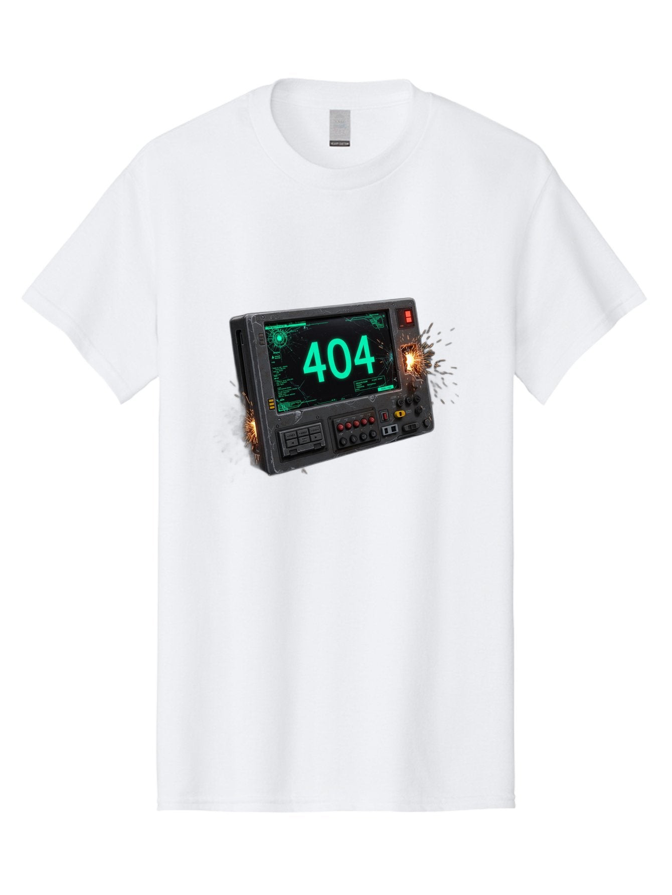 404-Error-Screen Men'S Graphic Tee, 100% Cotton, Comfortable Casual Summer Wear, Machine Washable, Error Message, 404, Computer Screen, Sparks Flying, Malfunctioning, Cyberpunk, Digital Glitches, Futuristic Technology, Error Code Baa091 7