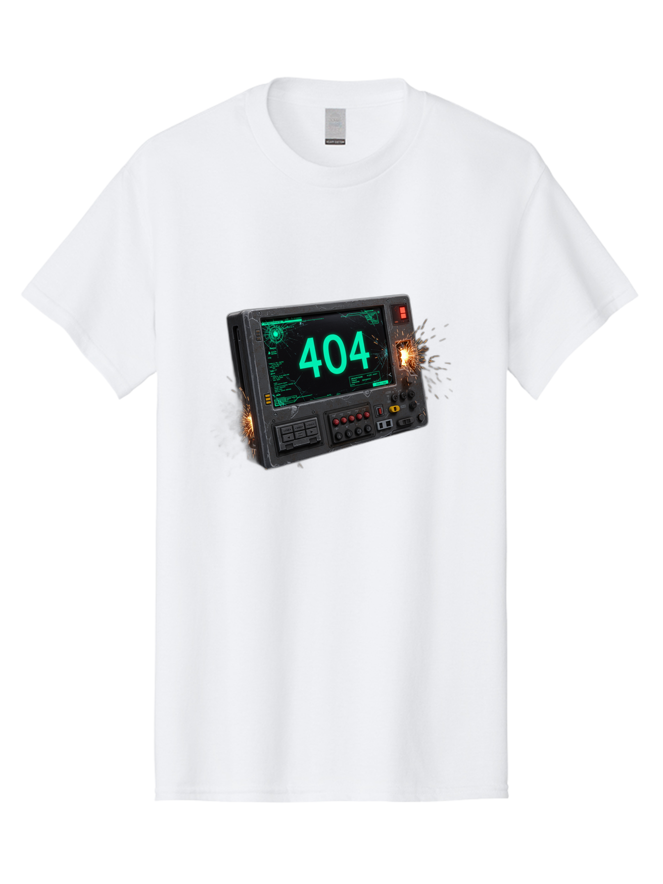 404-Error-Screen Men'S Graphic Tee, 100% Cotton, Comfortable Casual Summer Wear, Machine Washable, Error Message, 404, Computer Screen, Sparks Flying, Malfunctioning, Cyberpunk, Digital Glitches, Futuristic Technology, Error Code Baa091 25