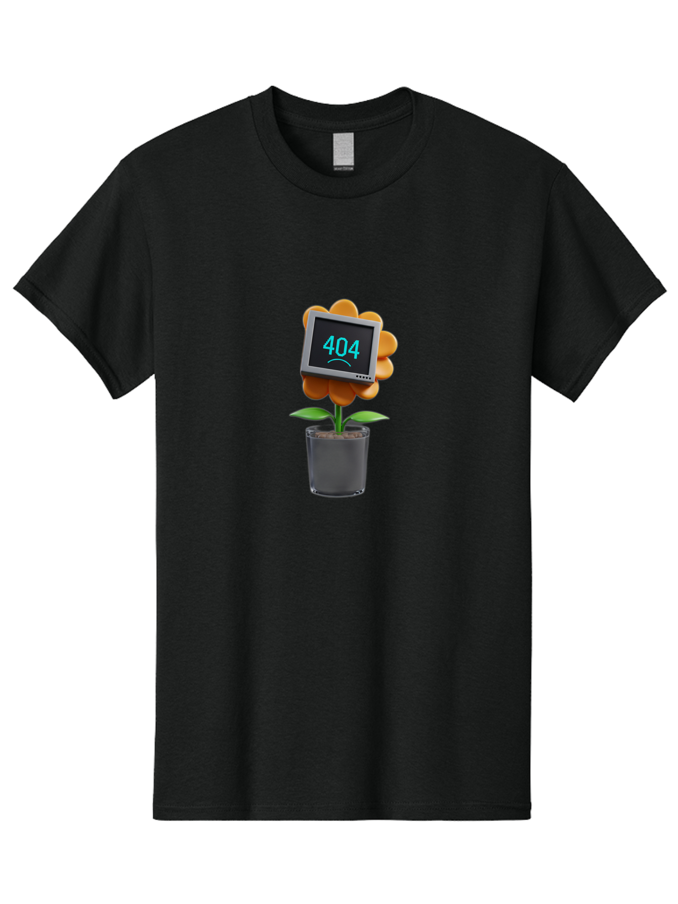 404-Flower Men'S Graphic Tee, 100% Cotton, Comfortable Casual Summer Wear, Machine Washable, Error Message, 404 Page Not Found, Orange Flower, Pot, Screen Display, Sad Face, Technology Glitch, Digital Error, Web Page Issue Baa094 25
