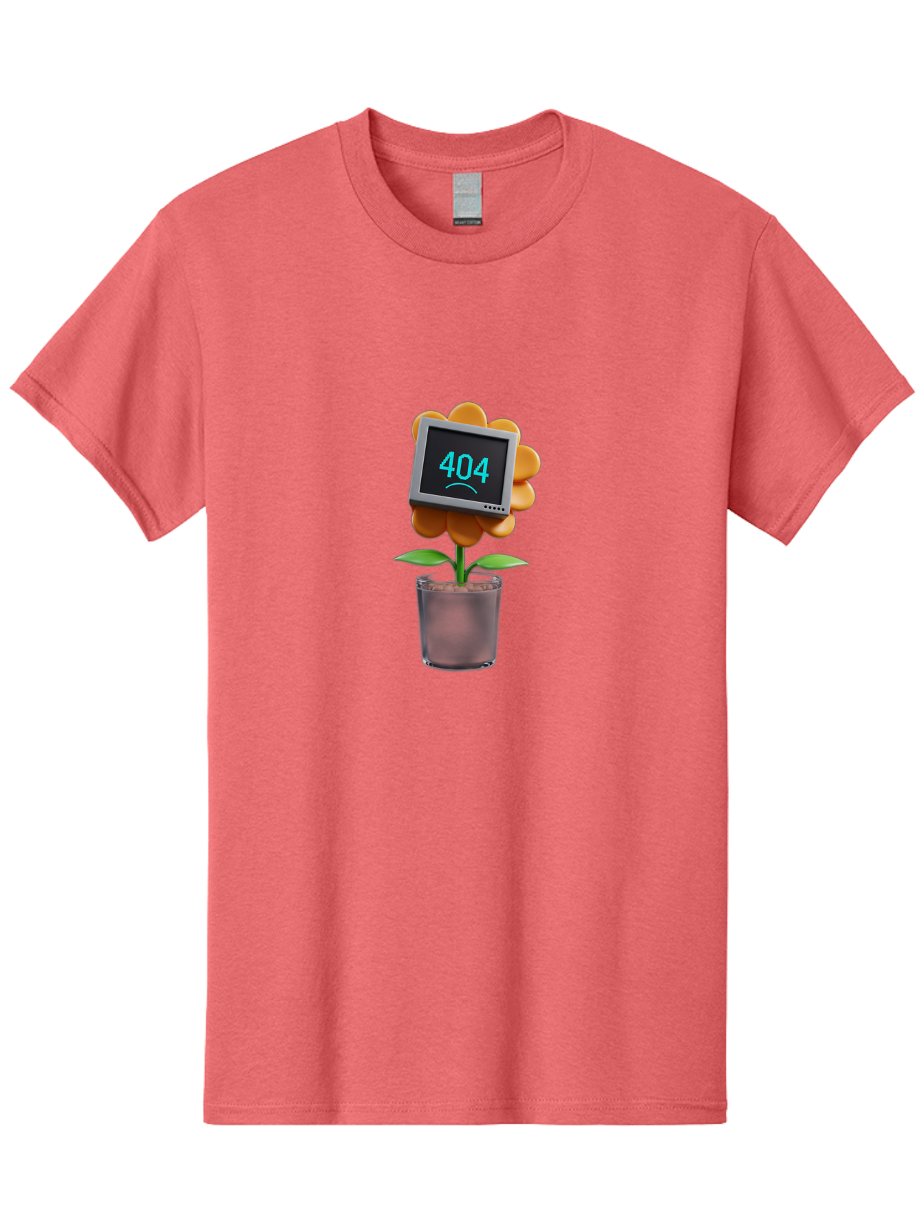 404-Flower Men'S Graphic Tee, 100% Cotton, Comfortable Casual Summer Wear, Machine Washable, Error Message, 404 Page Not Found, Orange Flower, Pot, Screen Display, Sad Face, Technology Glitch, Digital Error, Web Page Issue Baa094 7