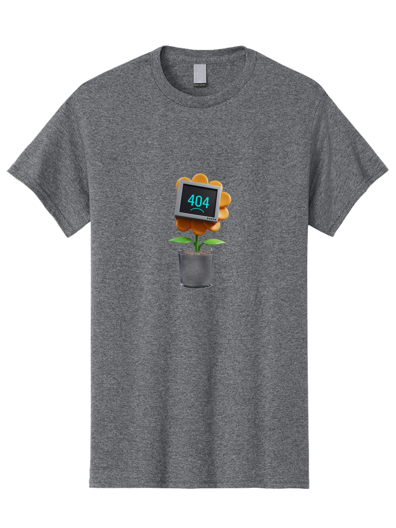 404-Flower Men'S Graphic Tee, 100% Cotton, Comfortable Casual Summer Wear, Machine Washable, Error Message, 404 Page Not Found, Orange Flower, Pot, Screen Display, Sad Face, Technology Glitch, Digital Error, Web Page Issue Baa094