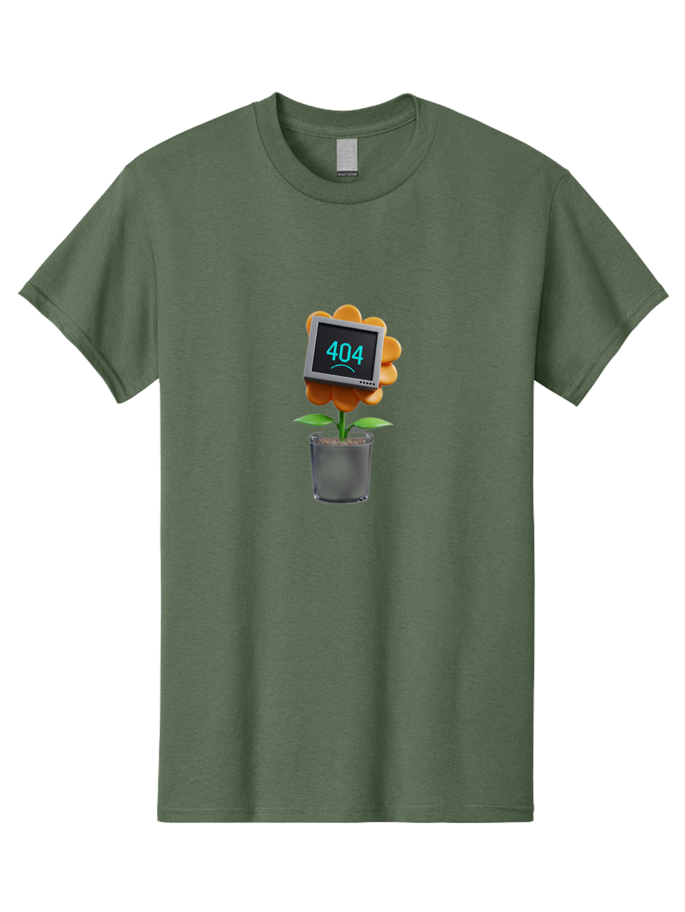 404-Flower Men'S Graphic Tee, 100% Cotton, Comfortable Casual Summer Wear, Machine Washable, Error Message, 404 Page Not Found, Orange Flower, Pot, Screen Display, Sad Face, Technology Glitch, Digital Error, Web Page Issue Baa094 21