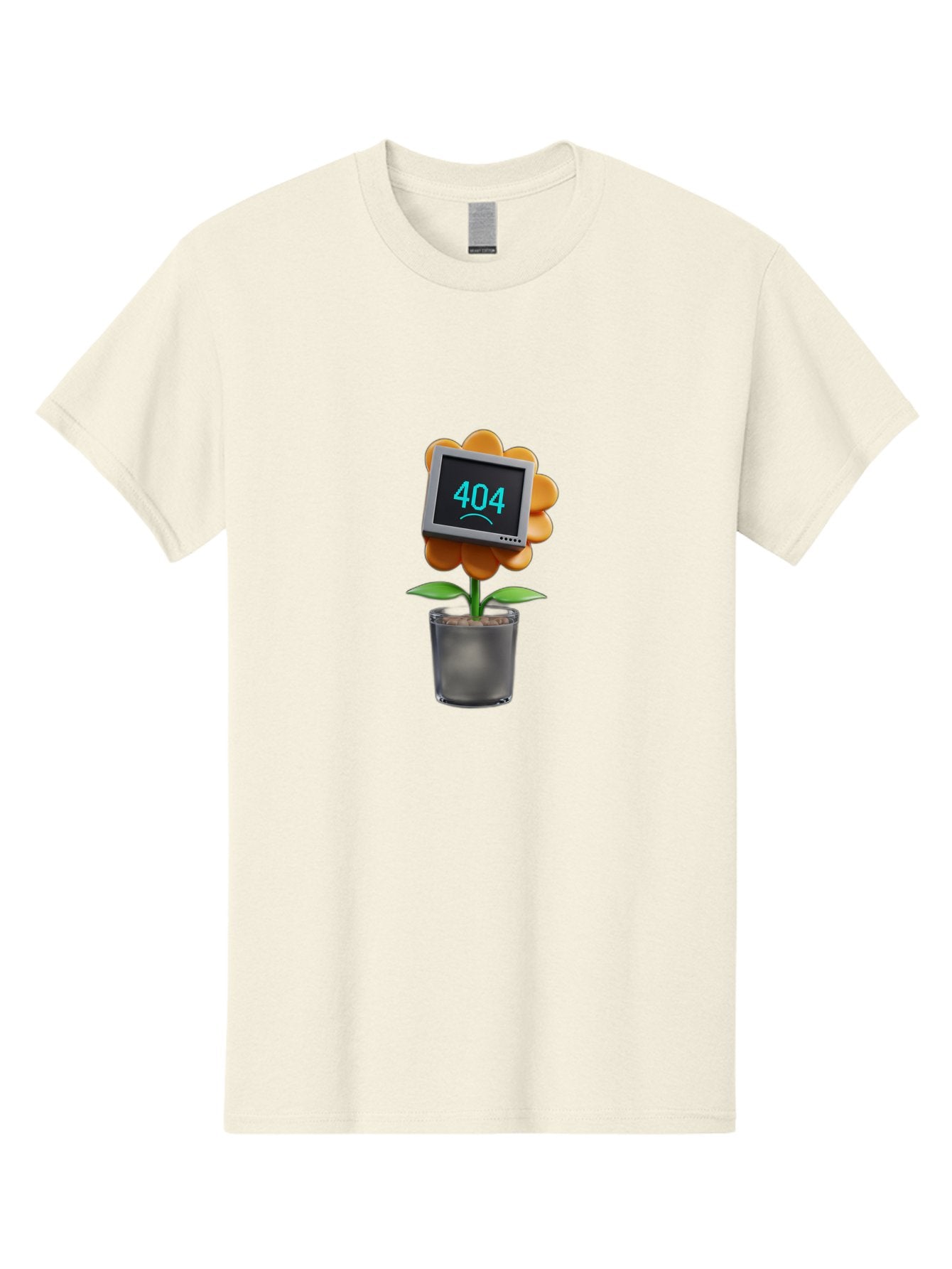 404-Flower Men'S Graphic Tee, 100% Cotton, Comfortable Casual Summer Wear, Machine Washable, Error Message, 404 Page Not Found, Orange Flower, Pot, Screen Display, Sad Face, Technology Glitch, Digital Error, Web Page Issue Baa094 4