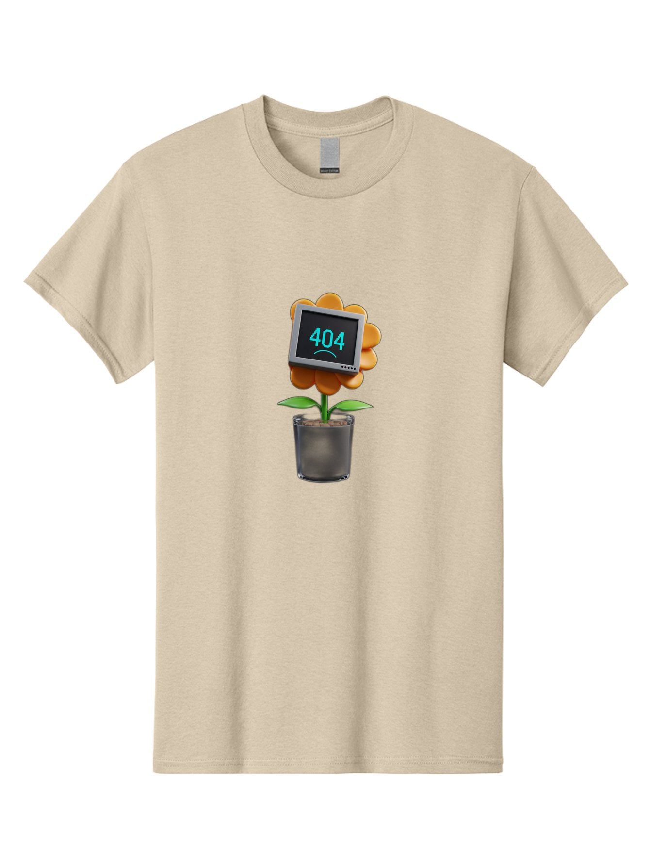 404-Flower Men'S Graphic Tee, 100% Cotton, Comfortable Casual Summer Wear, Machine Washable, Error Message, 404 Page Not Found, Orange Flower, Pot, Screen Display, Sad Face, Technology Glitch, Digital Error, Web Page Issue Baa094 8