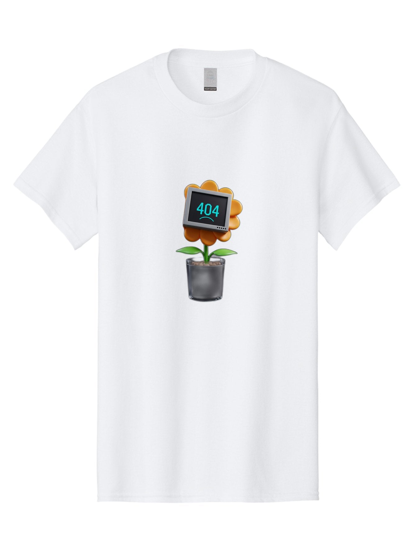 404-Flower Men'S Graphic Tee, 100% Cotton, Comfortable Casual Summer Wear, Machine Washable, Error Message, 404 Page Not Found, Orange Flower, Pot, Screen Display, Sad Face, Technology Glitch, Digital Error, Web Page Issue Baa094 3