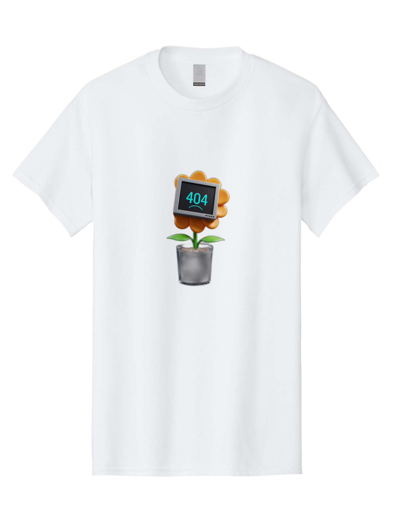 404-Flower Men'S Graphic Tee, 100% Cotton, Comfortable Casual Summer Wear, Machine Washable, Error Message, 404 Page Not Found, Orange Flower, Pot, Screen Display, Sad Face, Technology Glitch, Digital Error, Web Page Issue Baa094 17
